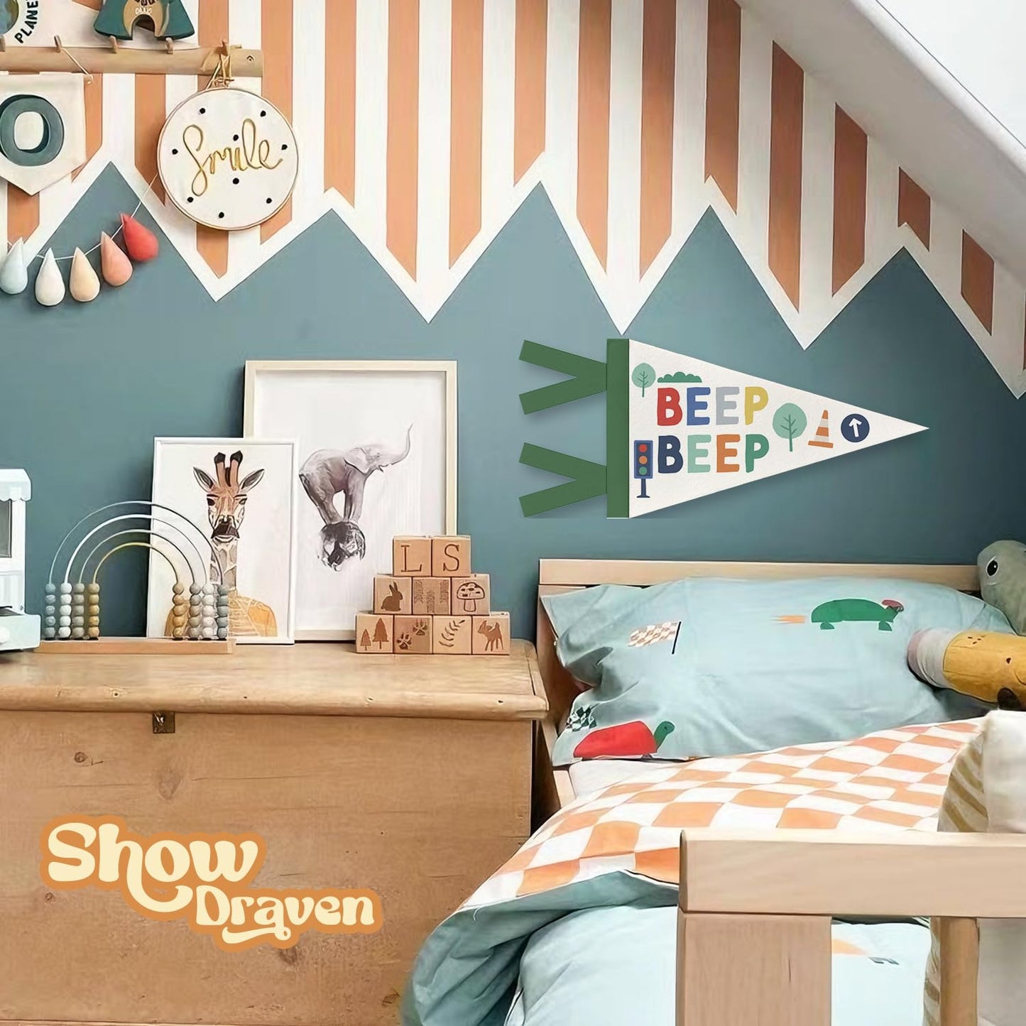 ShowDraven kids Playroom Decor Banner Wall Art,Kids Room Felt Banner Wall Art Decor for Playroom,Homeschool，Toddler Boys Girls Room,Nursery 8x17 Inch
