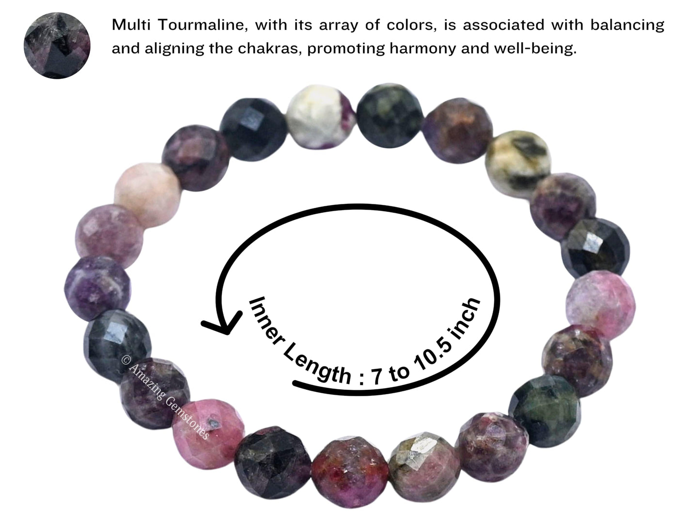 Amazing Gemstone Multi Tourmaline Bracelet for Women - Chakra Mens Bracelet Protection Crystals & Healing Stones - Blessing Bracelet Spiritual Meditation Gift (Faceted Beaded Bracelet)