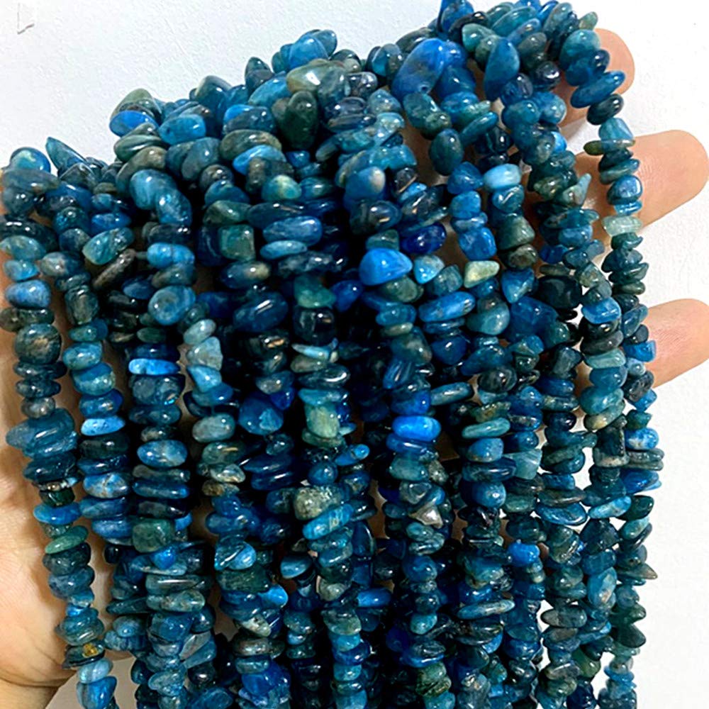 PLTbeads 5-8mm Natral Healing Gemstone Waist Bracelets Necklace Kit Irregular Stone DIY Crafts Design Jewelry Making 1 Strand per Bag Approxi 34 inch (Blue Apatite Chips)