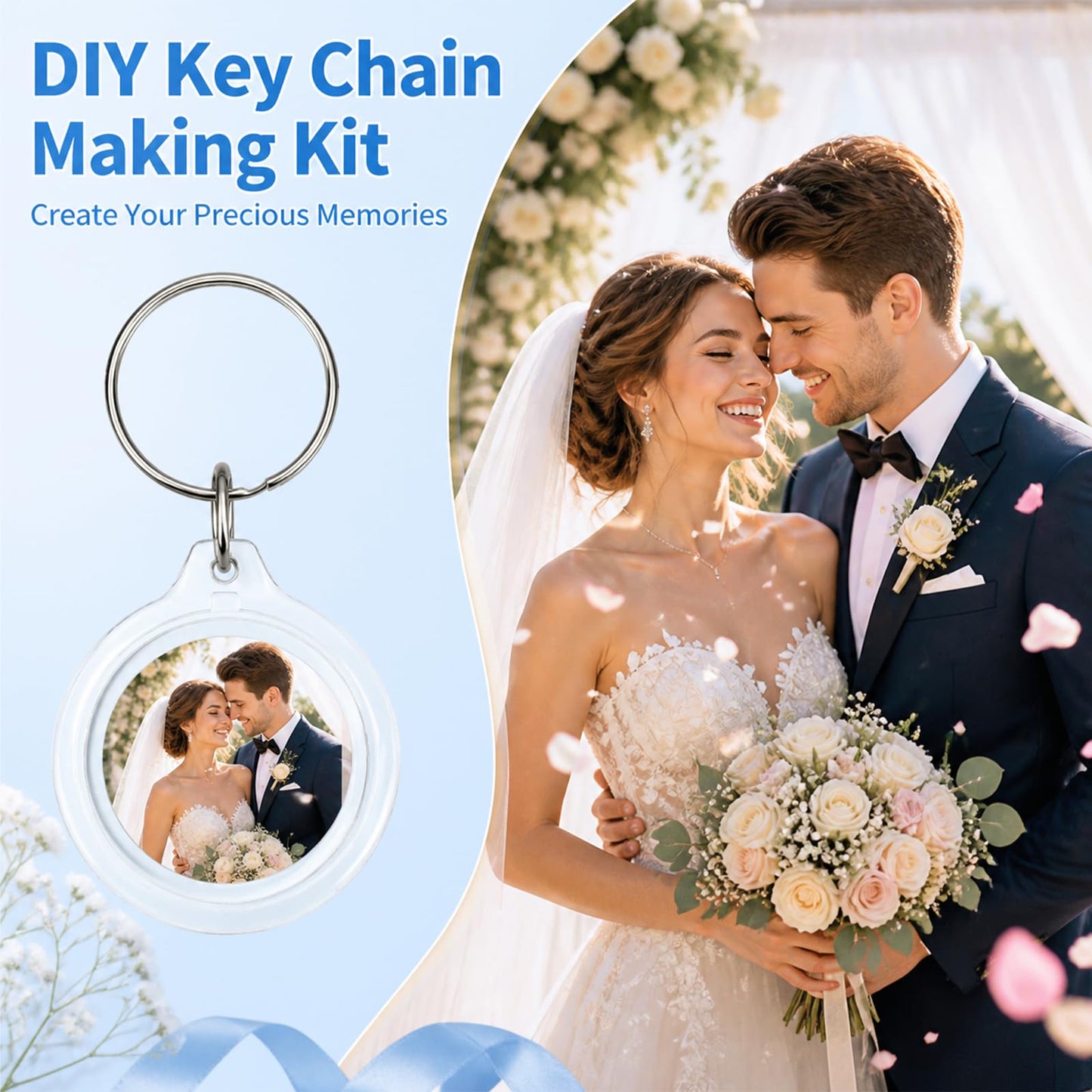 KongTiva 100 Pcs Photo Insert Keychain, Clear Acrylic Picture Keychains Round Blank Picture Frame Keyring Holder for DIY Crafts Wedding Bridal Party Favors Small Business Branding