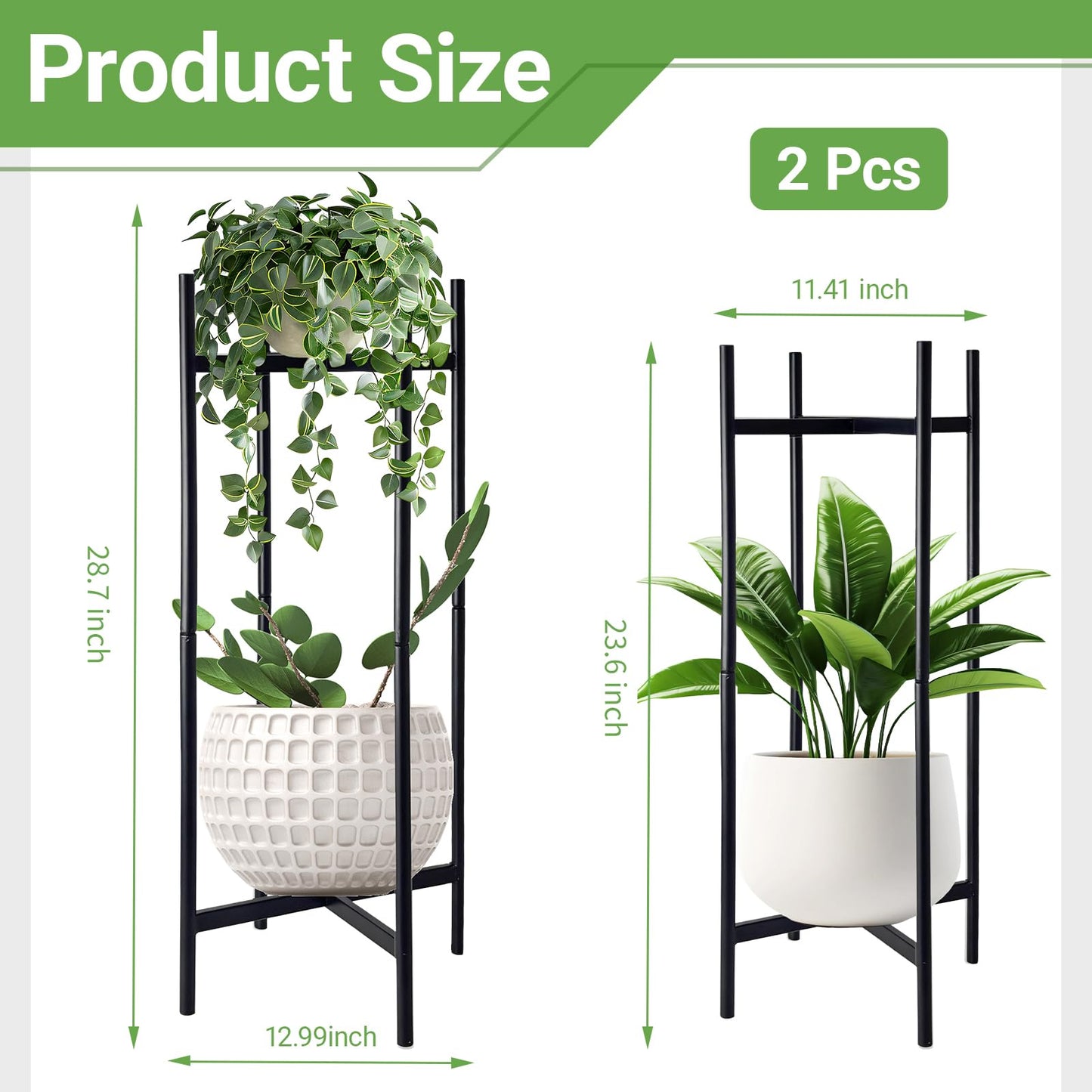 XYCCRX 2 Tier Metal Plant Stand Set of 2, Tall Indoor Plant Stands for Home Room, Corner Flower Pot Holder Rack for Patio Balcony Garden, Modern Planter Shelf for Large Small Potted Plants, Black
