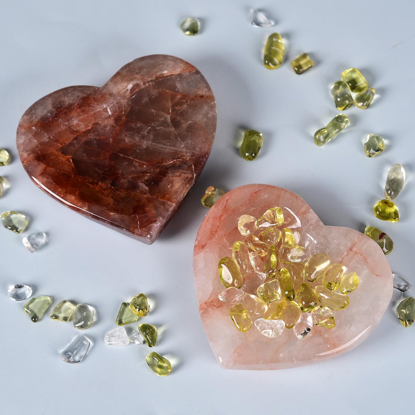 JIC Gem Natural Crystal Bowl Red Hematoid Quartz Heart Shape Healing Crystal Stone Decorative Bowl Jewelry Tray Home Office Decor