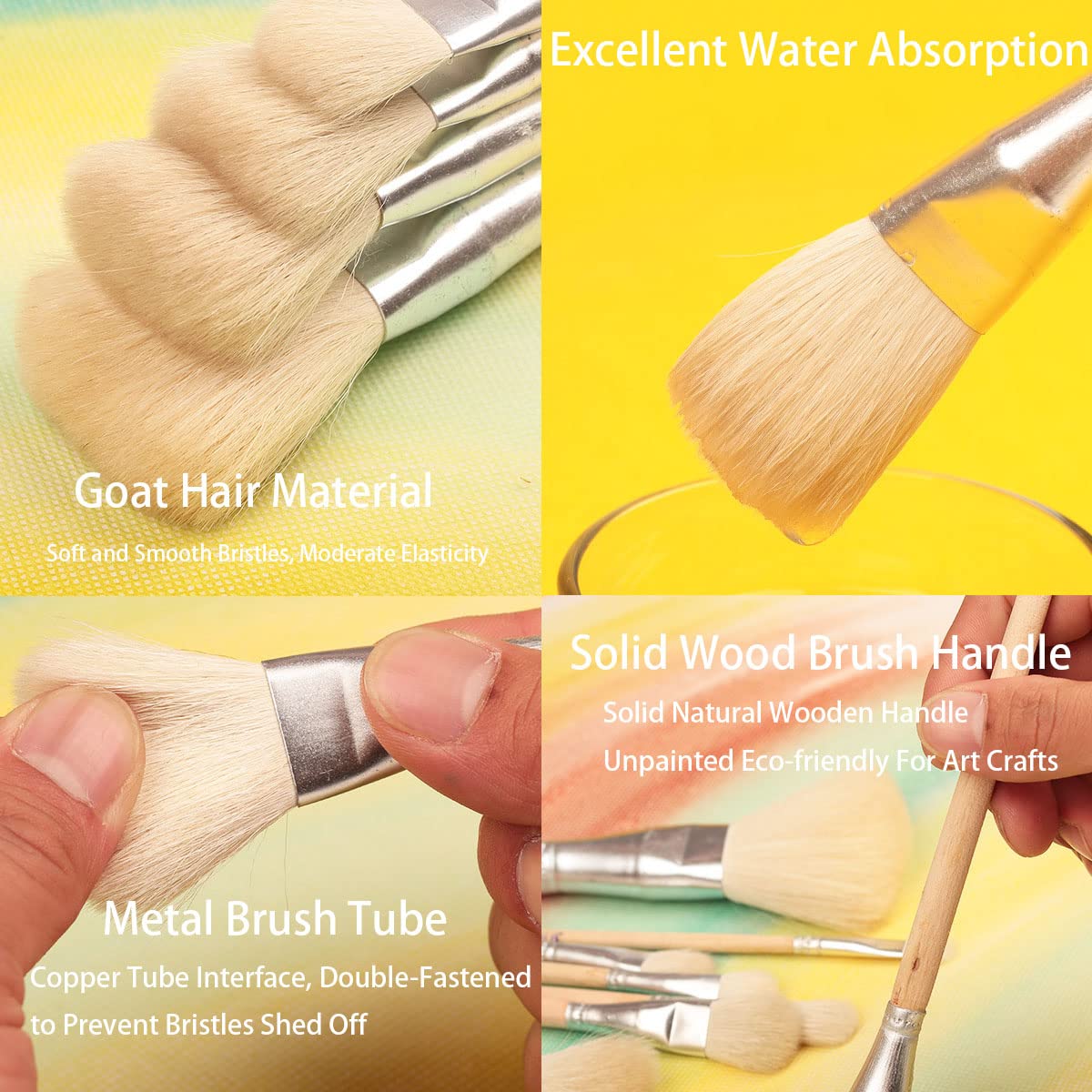 Fortunemee 7 PCS Assorted Size Gilding Brush Set, Gold Leaf Goat Hair Painting Brush Metallic Foil Flakes Paint Brush + 2 PCS Nylon Brush + Tweezers for Gold Foil Gold Leaf Sheets Art Crafts Supplies