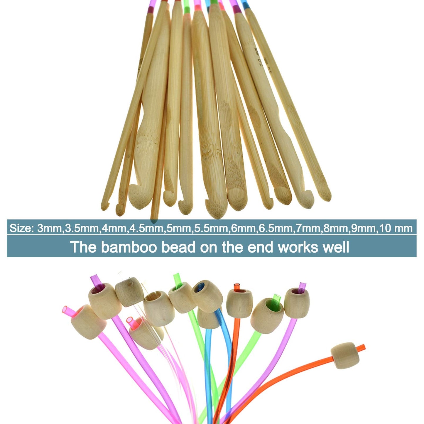 Coopay Tunisian Crochet Hooks Set with Cable, 11pcs Metal Afghan Crochet Hook 2-8mm, 120cm Bamboo Circular Tunisian Knitting Needle with Bead Carbonized 3-10mm for Blanket, Knitting & Crochet Supplies