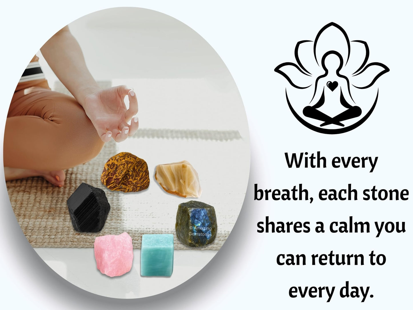 Amazing Gemstone Crystals for Mood Lifting Manifestation, Set of 6 Labradorite, Amazonite, Mariyam Jasper, Rose Quartz, Black Tourmaline and Lace Agate Healing Crystals and Stones