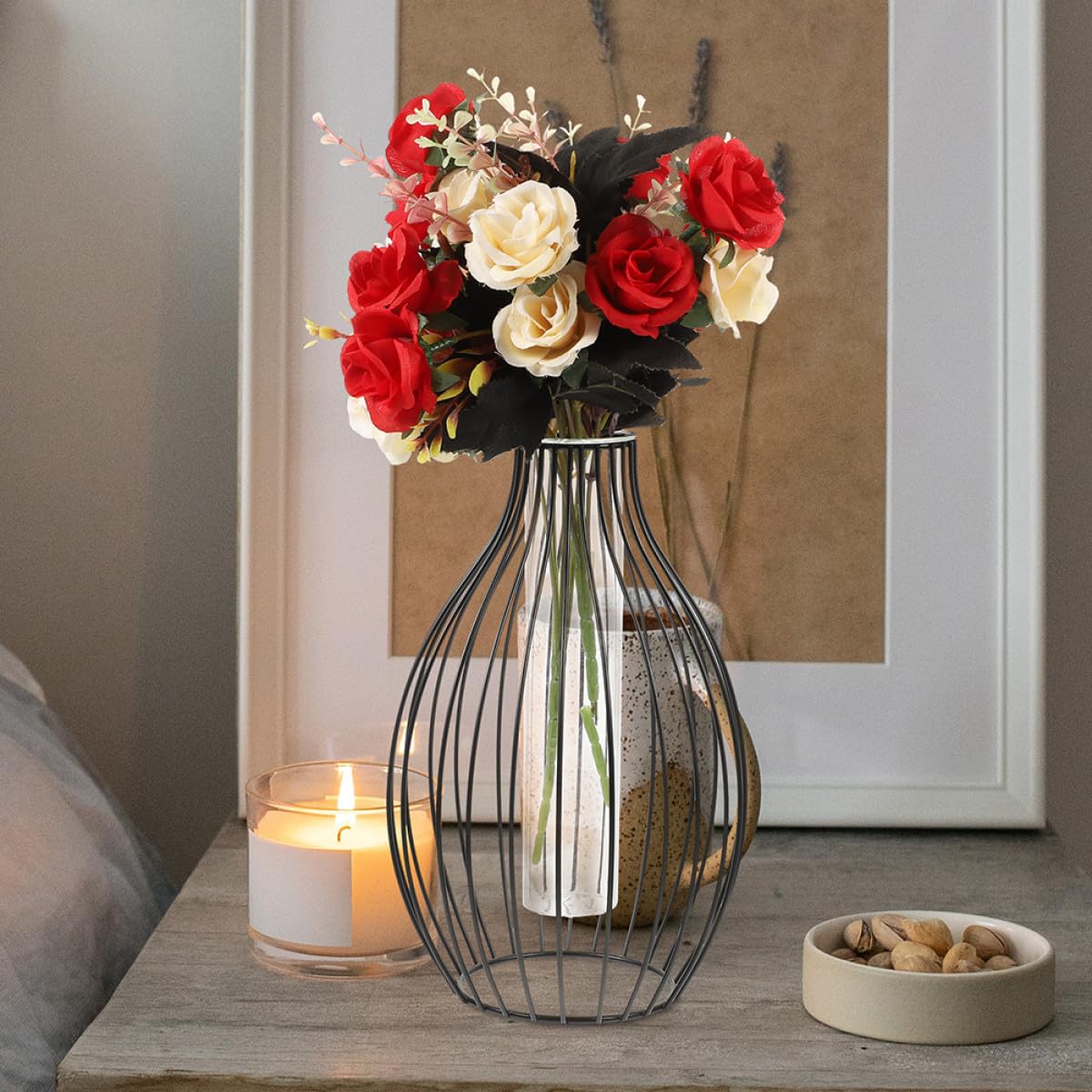 Ciieeo Glass Propagation Station with Iron Frame Test Tube Vase, Small Geometric Plant Terrarium Holder for Home Décor and Desktop Display