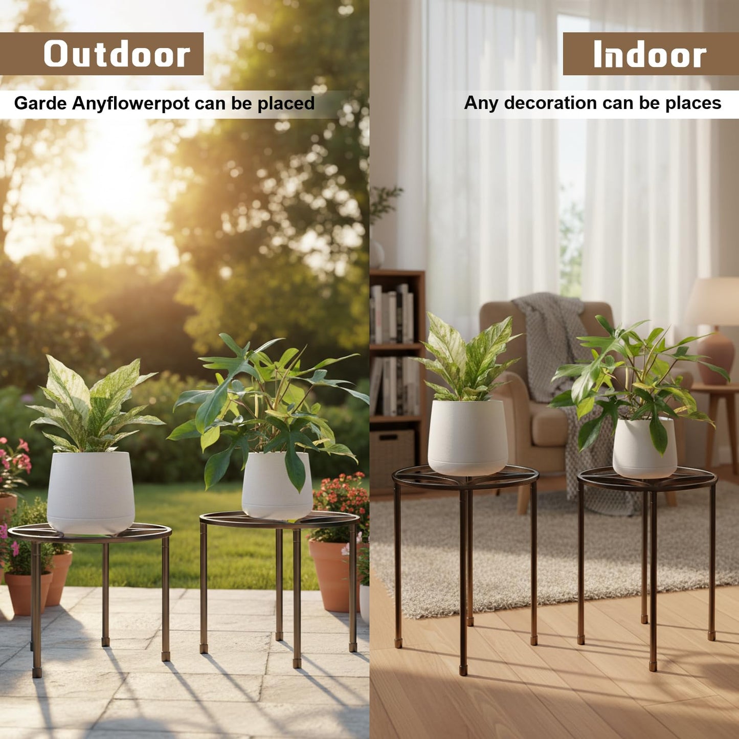 Ferrochef 3 Pack Heavy Duty Metal Plant Stand for Potted Plant for Home Indoor Outdoor, 160 Lbs Capacity Sturdy Construction Plants Riser Rustproof Flower Holder for Garden, Patio Housewarming