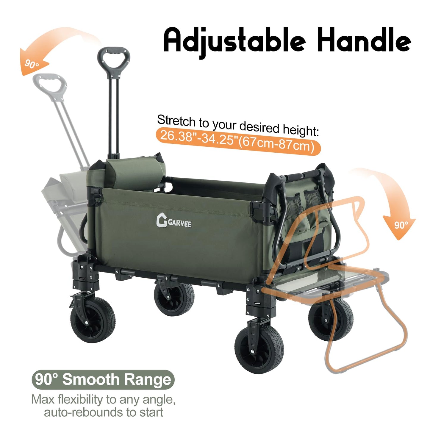 2-in-1 Beach Wagon Cart, Folding Collapsible Wagon with Large Capacity, Converts to Lounge Chair, All-Terrain 360° Swivel Wheels, Heavy-Duty Carbon Steel Wagon for Beach, Camping & Garden-Green