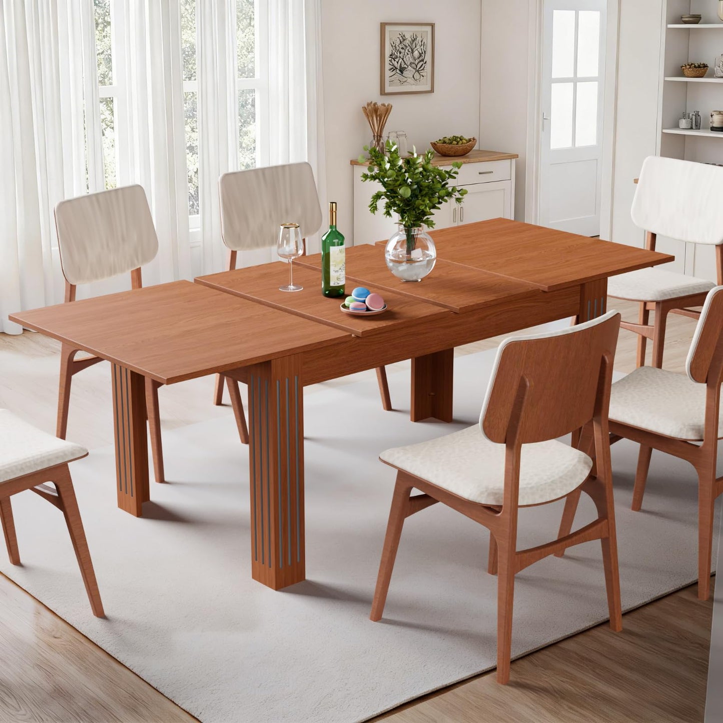 Extendable Dining Table, 54-85 Inch Expandable Table for 4-10 People, Modern Rectangular Dining Table, Space-Saving for Kitchen & Dining Room