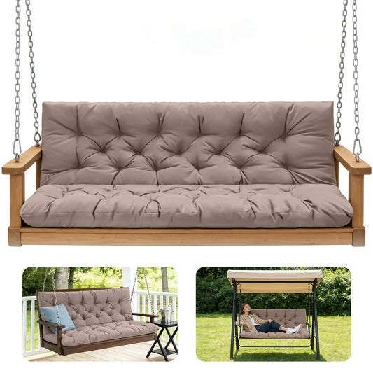GPQAWER Outdoor Swing Cushions,Waterproof Swing Cushions 3 Seater Replacement with Backrest,Outdoor Thickened Bench Cushion with Ties for Porch,Patio,Backyard,Garden and Lawn (Khaki 60 * 40 in)