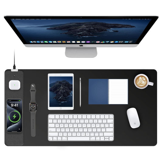 TopMade Mouse Pad with 15W Fast Wireless Charging, 31.5"x15.75" XXL Large Gaming Waterproof Desk Pad with Ultra-Smooth Surface, Non-Slip Base, Computer Desk Mat for MacBook, PC, Laptop, Black