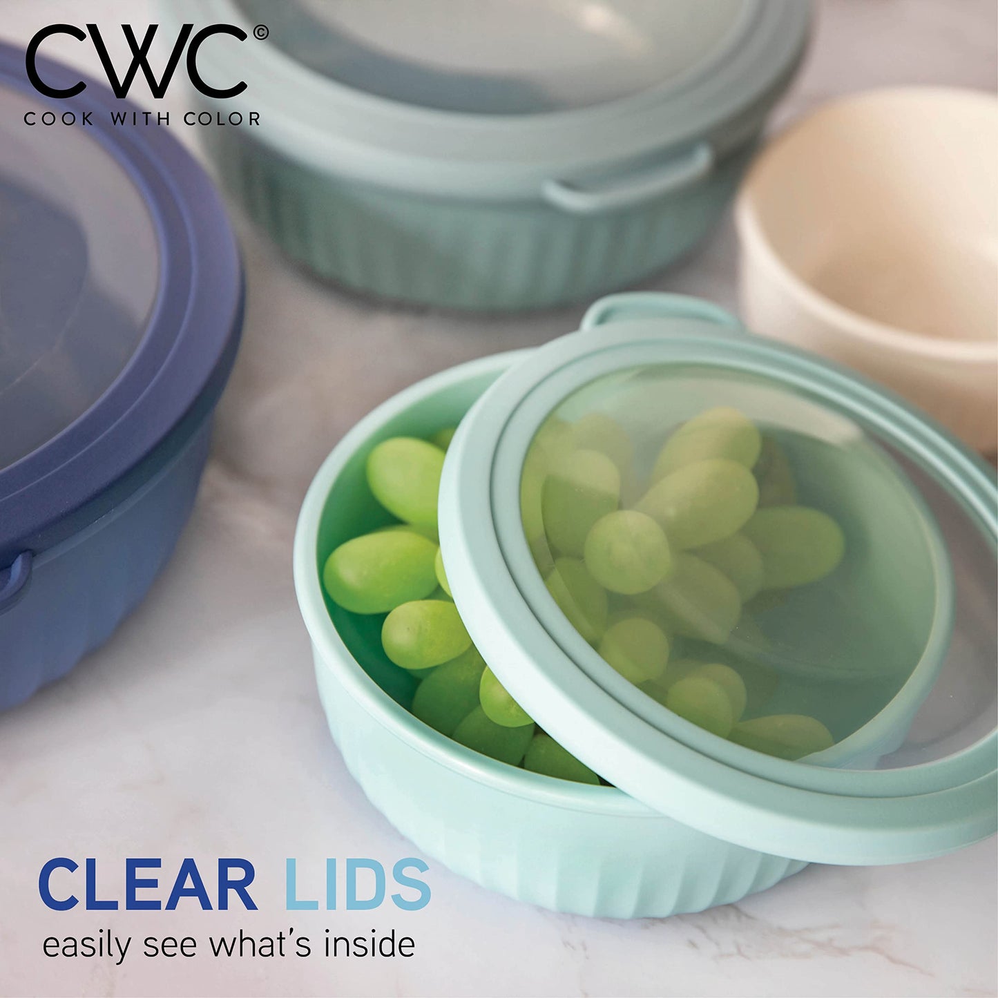 COOK WITH COLOR Prep Bowls with Lids- Wide and Deep Nesting Plastic Small Mixing Bowl Set with Lids, 8 Piece Set - Wide Bowls, Blue