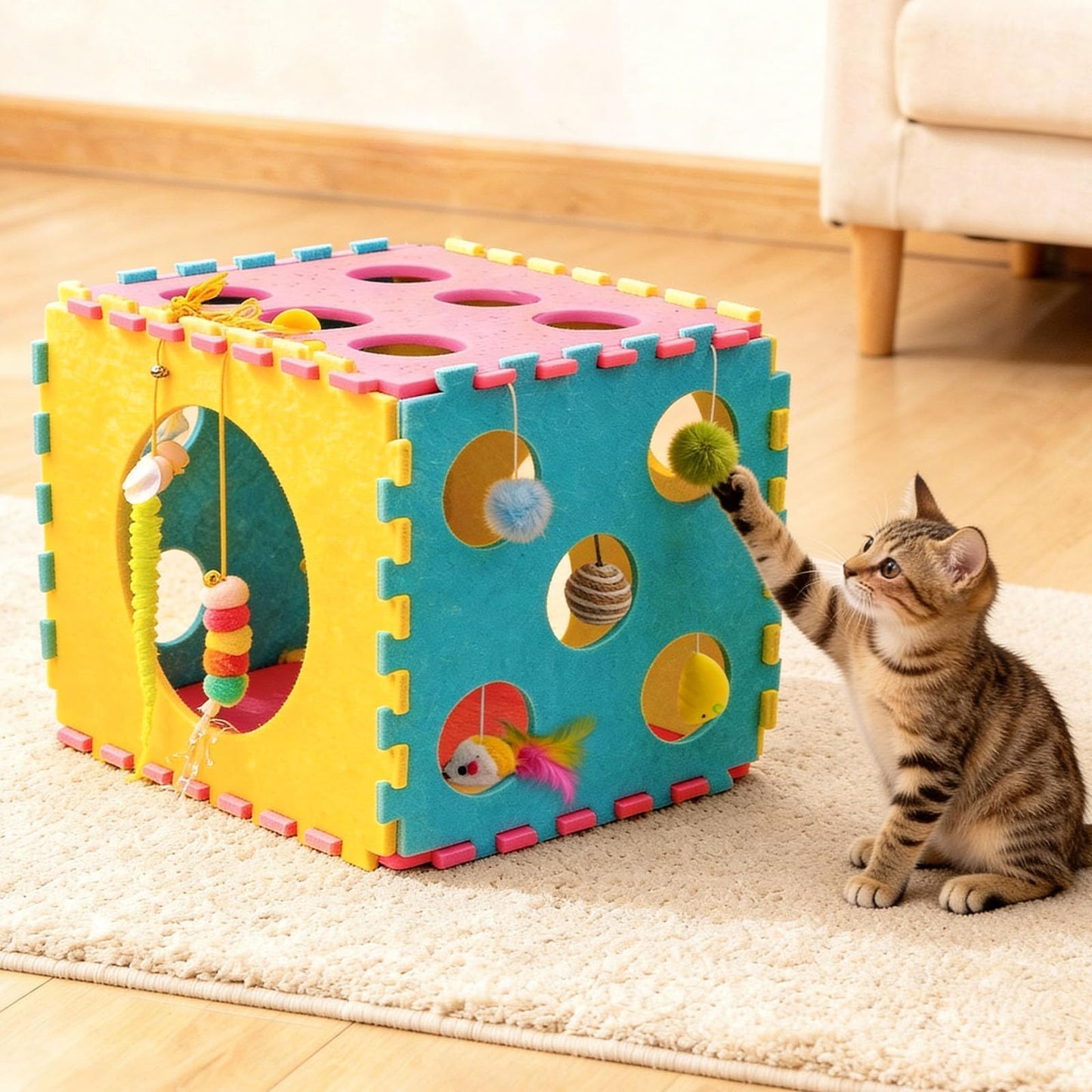 MOYMO 41 Pcs Interactive Cat Toys for Indoor Cats, Kitten Toys with Soft Pillow, Catnip Toys, Chew Rope, Feather Wand, Springs and Balls for Indoor Kittens