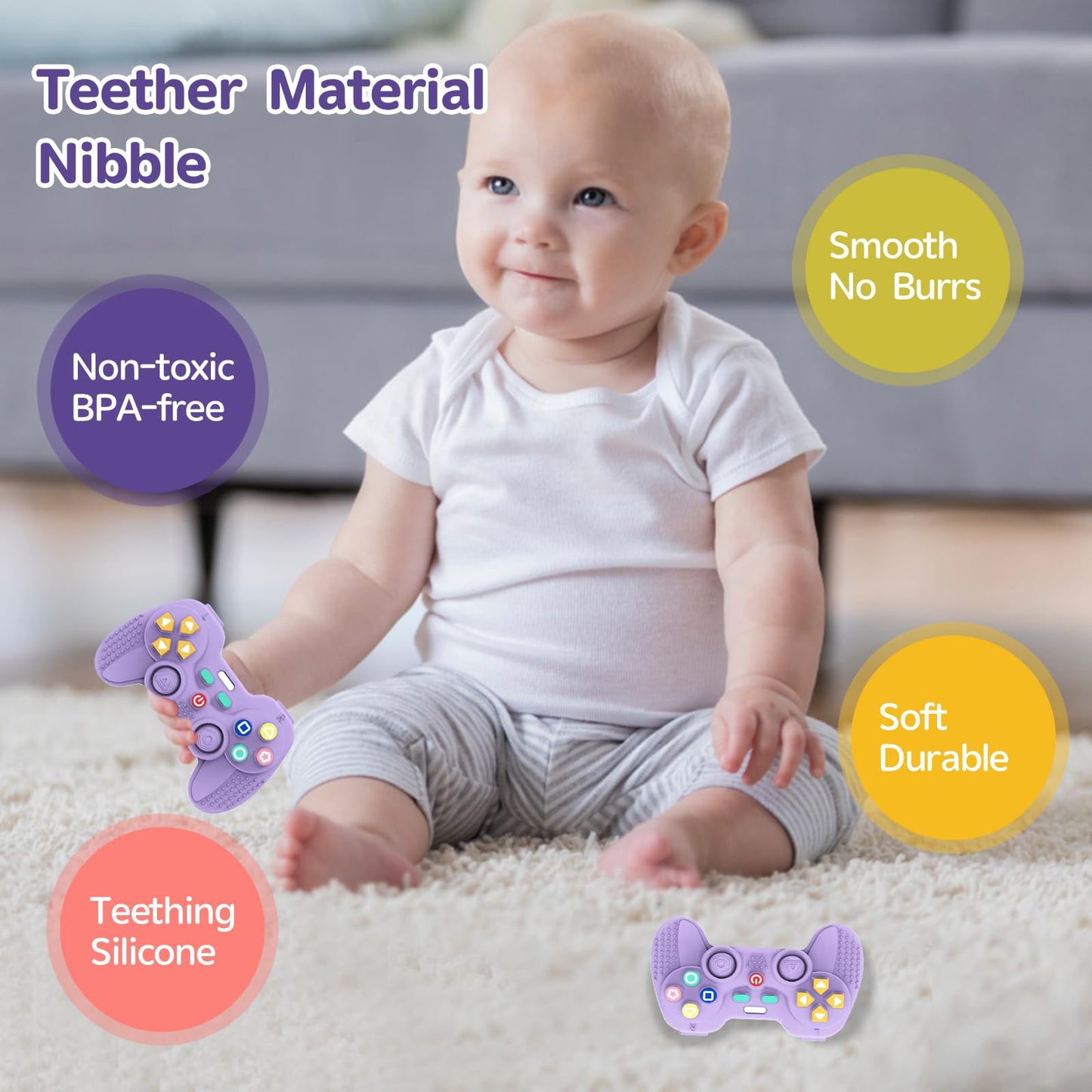 1Pack Silicone Teethers for 6-12 Months Old, Teething Toys for 0-6 Months Old, Remote Teether for Baby, Sensory Toys for Babies & Toddlers, Unisex Gifts