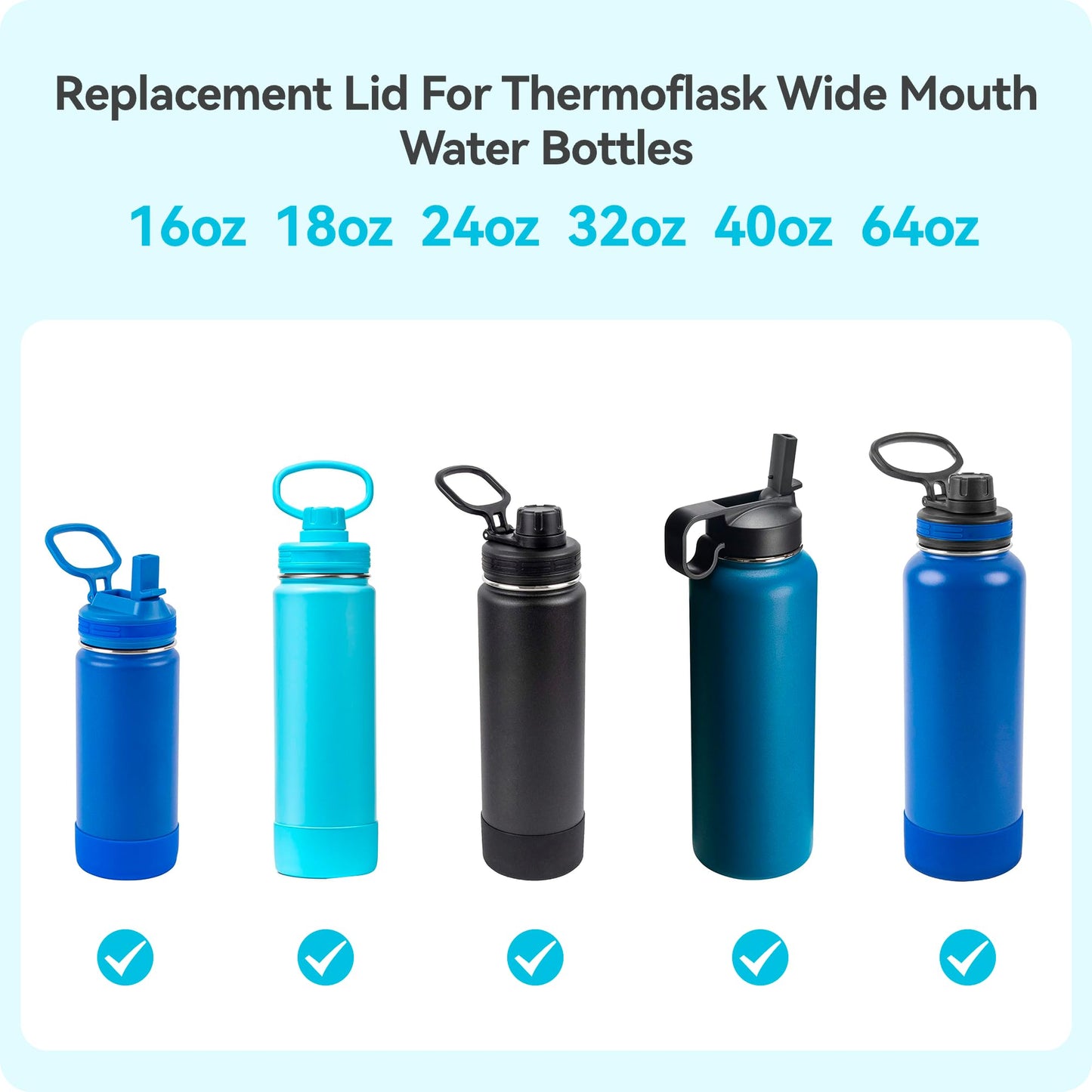 Lid Replacement for Thermoflask 14 oz 16 oz 18 oz 24 oz 32 oz 40oz, Spout Lid Only Compatible With the Brand of Thermoflask Wide Mouth Bottles 100% Leak Proof BPA Free Replacement Lids