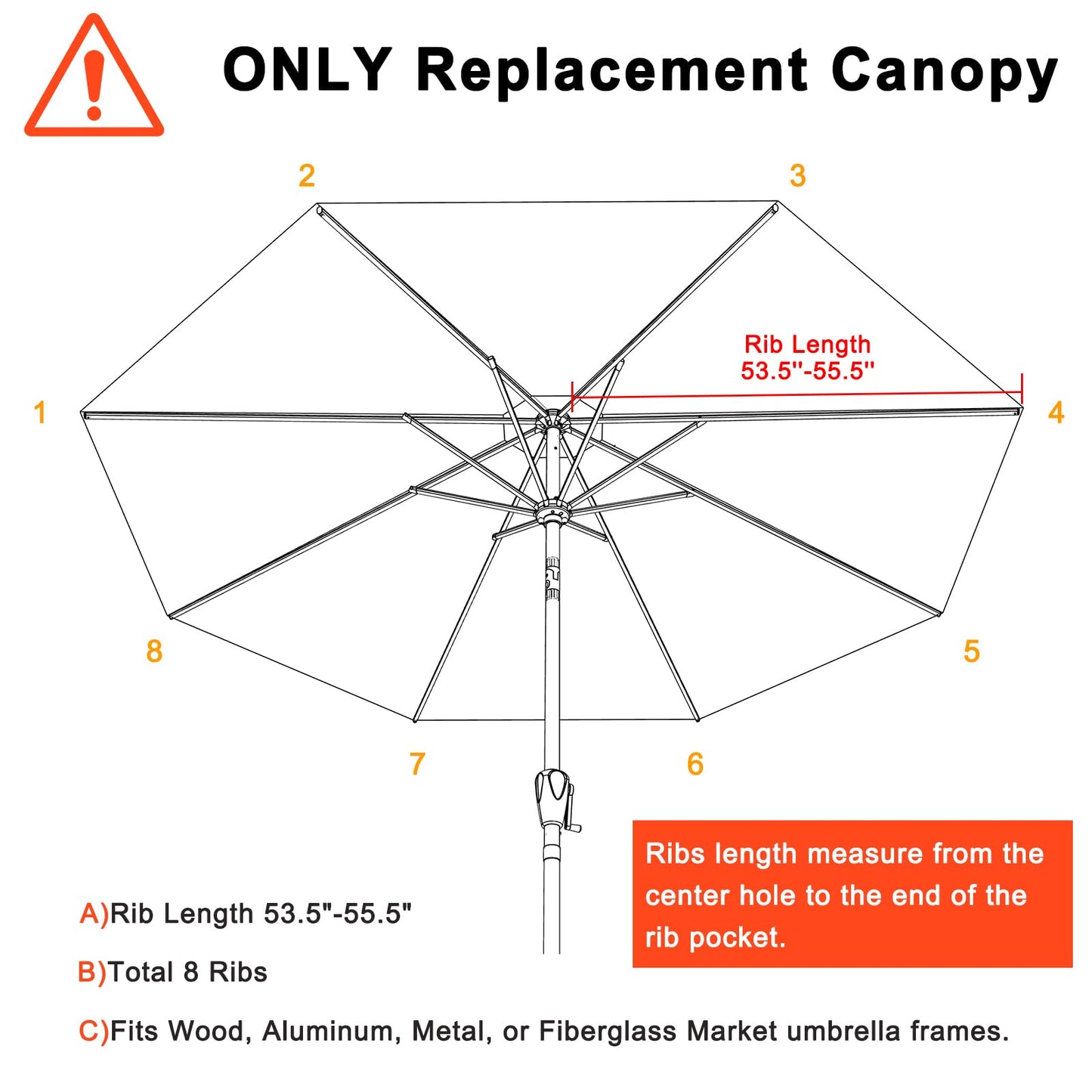 MASTERCANOPY Patio Umbrella 9 ft Replacement Canopy for 8 Ribs-Khaki Canopy Only
