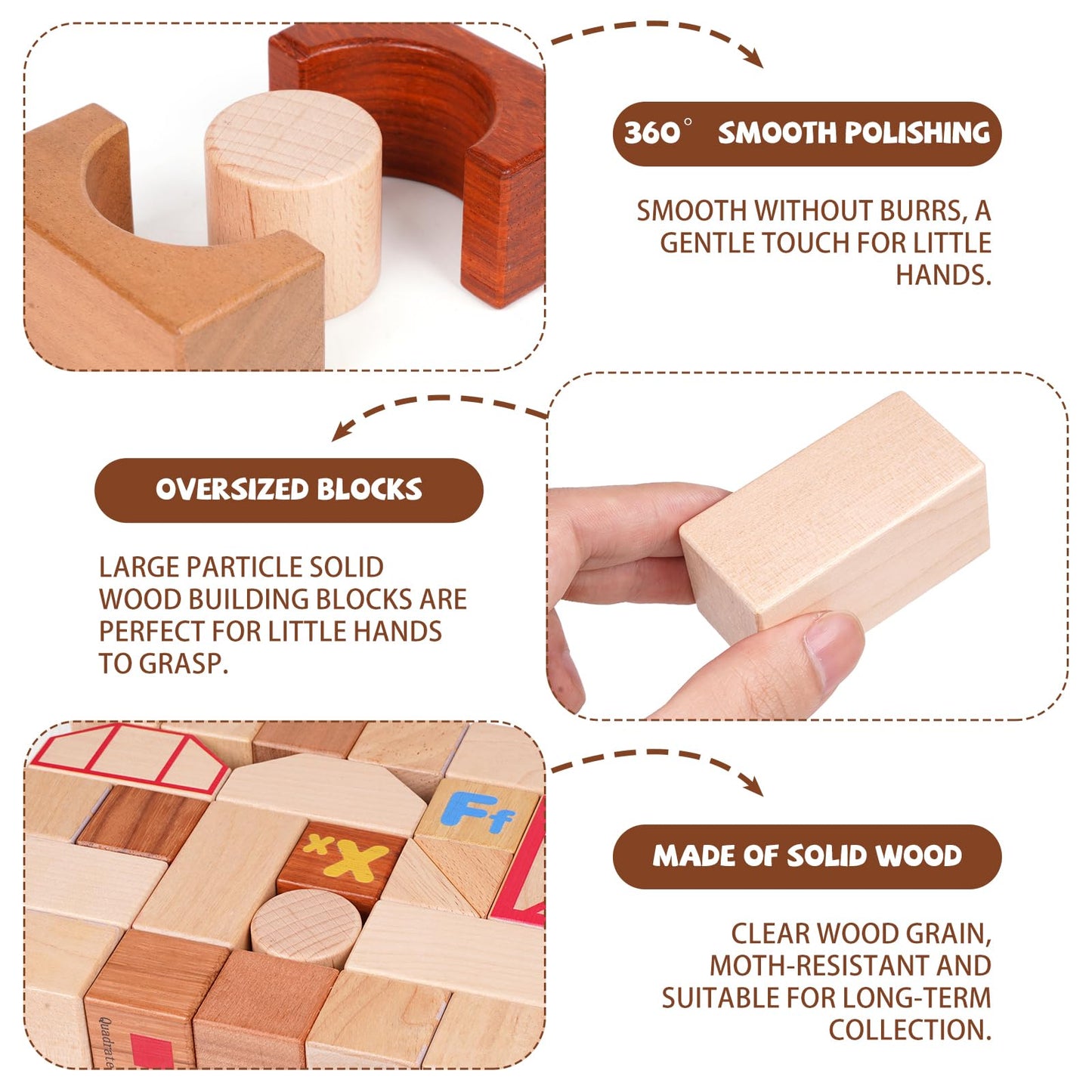 GHOOI 145-Piece Wooden Dinosaur Park Building Blocks Set – Montessori Educational Construction Toy Made from 10 Premium Hardwoods, STEM Learning Blocks for Toddlers & Kids Ages 3–6