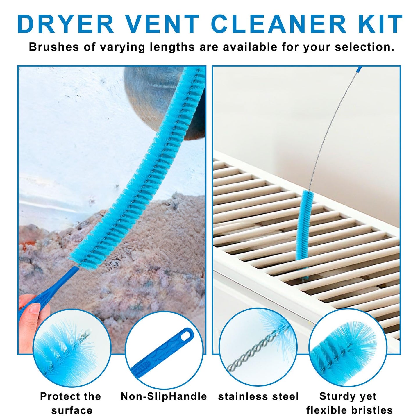4 Pieces Dryer Vent Cleaner Kit‌ with ‌Lint Brush‌ – Professional ‌Dryer Vent Brush‌, ‌Flexible Cleaning Tools‌ for ‌Lint Trap‌, ‌Appliance Brush‌ & ‌Dryer Filter‌