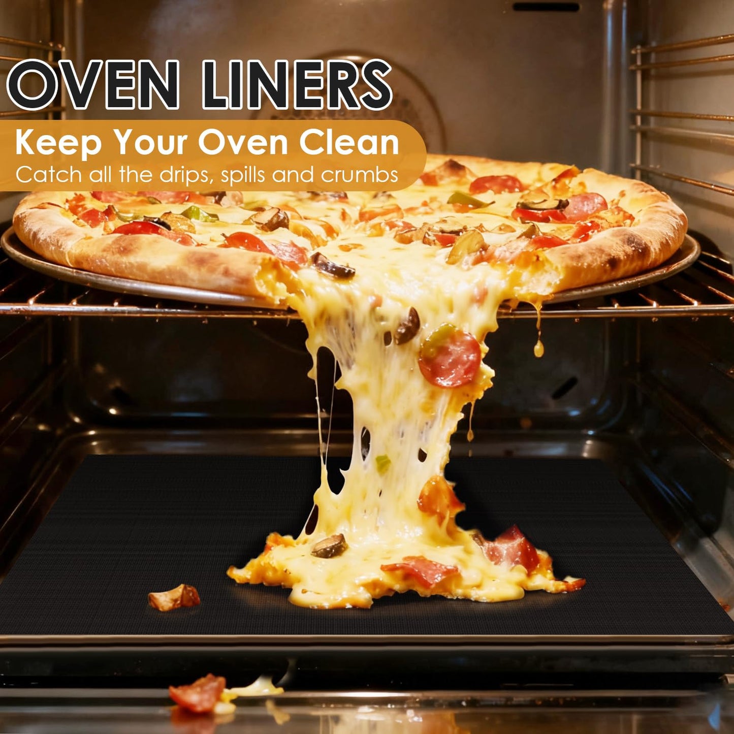 HOTEC 3 Pack Heavy Duty Oven Liners for Bottom of Oven, 17"x25" Large Heat Resistant 500°F Non-Stick Oven Mats, BPA & PFOA Free Dishwasher Safe, Compatible with Electric/Gas/Toaster Ovens & Grill