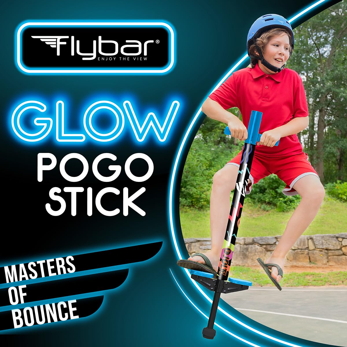 Flybar Jolt Pogo Stick for Kids, Perfect for Beginners w/Foam-Covered Metal Frame, Handles & Padding, Non-Slip Foot Pads, Wide Tip, Outdoor Active Play Toy for Boys & Girls, Ages 6+, Retro Rocket LED