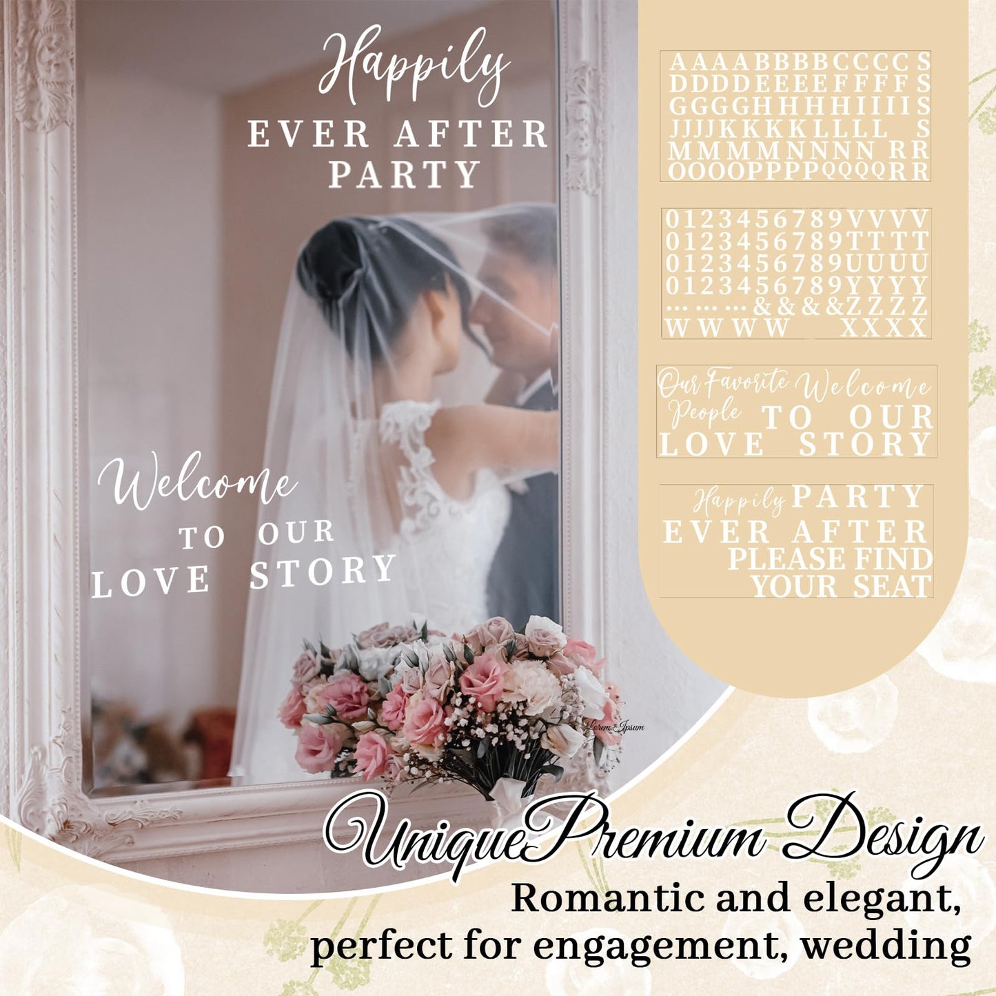 MotiMind 4 Pcs Wedding Mirror Welcome Sign Decal Seating Chart Stickers DIY Wedding Party Supplies Removable Vinyl Letter Decals for Bridal Shower Marriage Reception(Welcome,White)