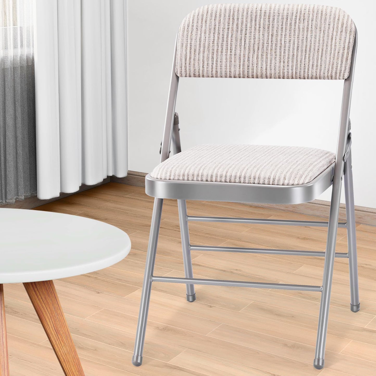 2 Pack Folding Chairs with Fabric Padded Cushion and Back, Commercial Grade Metal Chairs with Comfortable SOFT Fabric Cushion for Home and Office, for Indoor and Outdoor Events (2, White-Fabric)