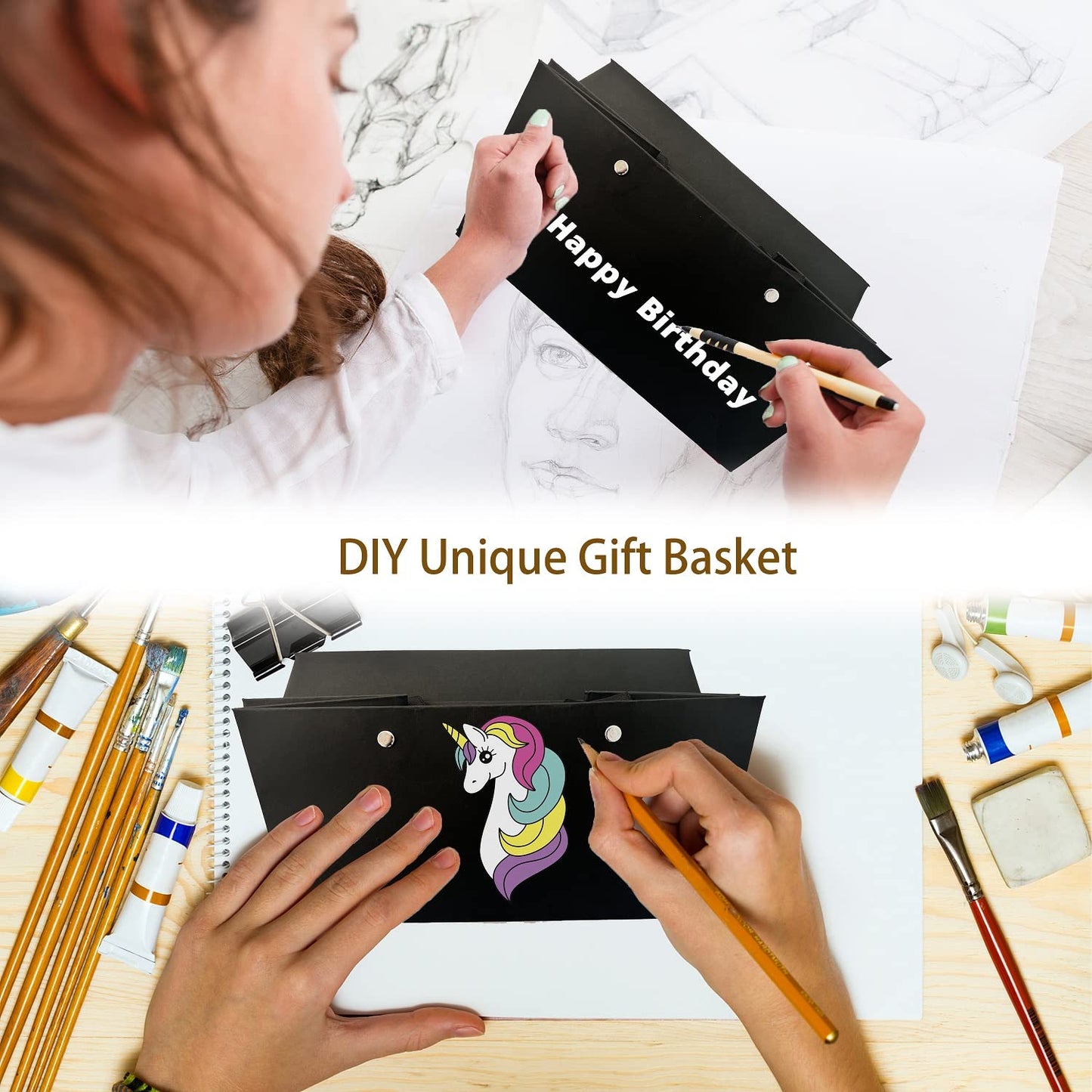 Baskets For Gifts Empty, 5 PCS Black Gift Bags With Handles DIY Kit, Gift Basket Empty To Fill Bulk For Party Favors Wedding Birthday Christmas Halloween Sympathy Thank You
