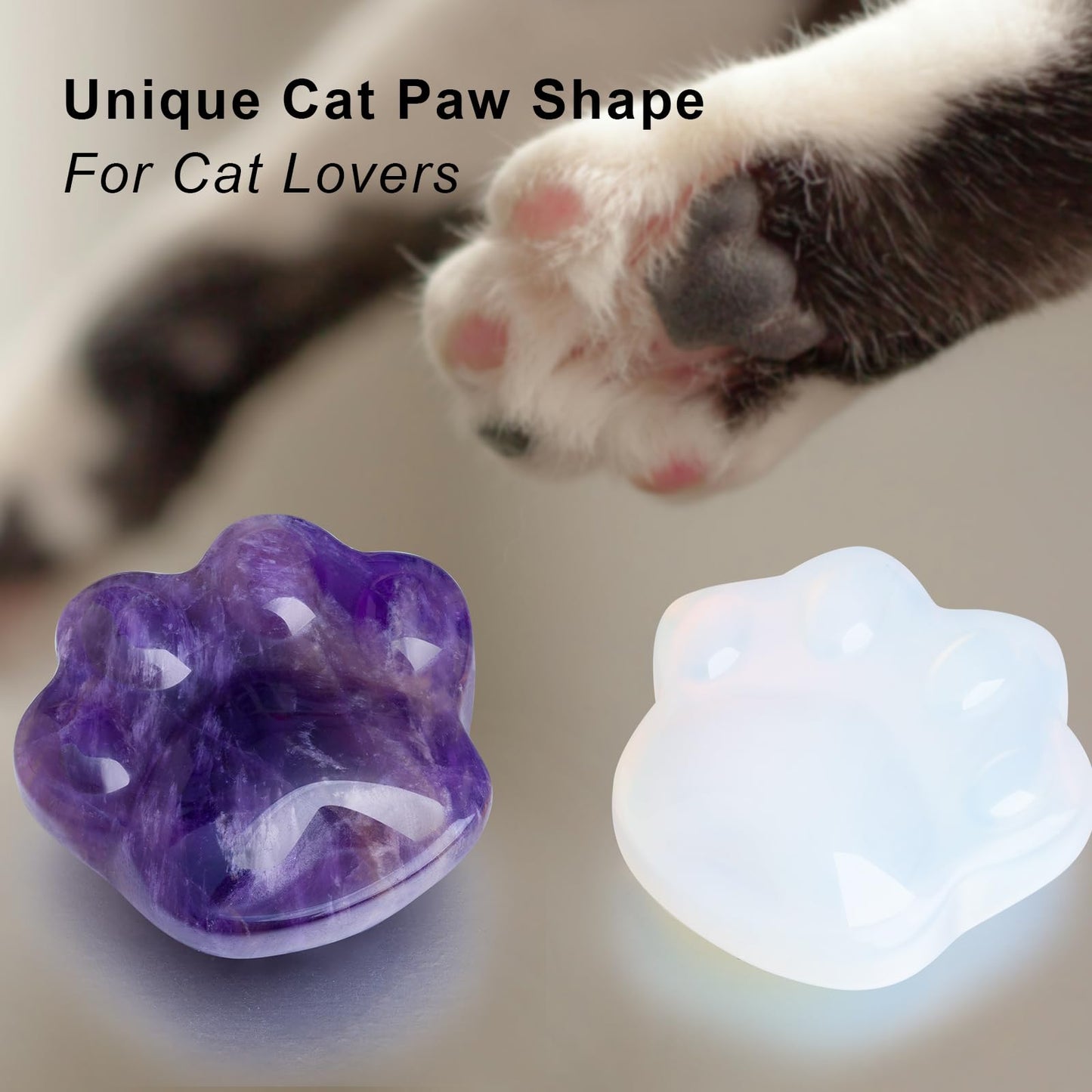 Cat Amethyst Crystals and Healing Stones, Natural Stone for Anxiety Relief, Emotional Balance & Positive Energy, Worry Stones for Stress Relief, Unique Gift for Crystal Cat Lovers Women Men (Amethyst)