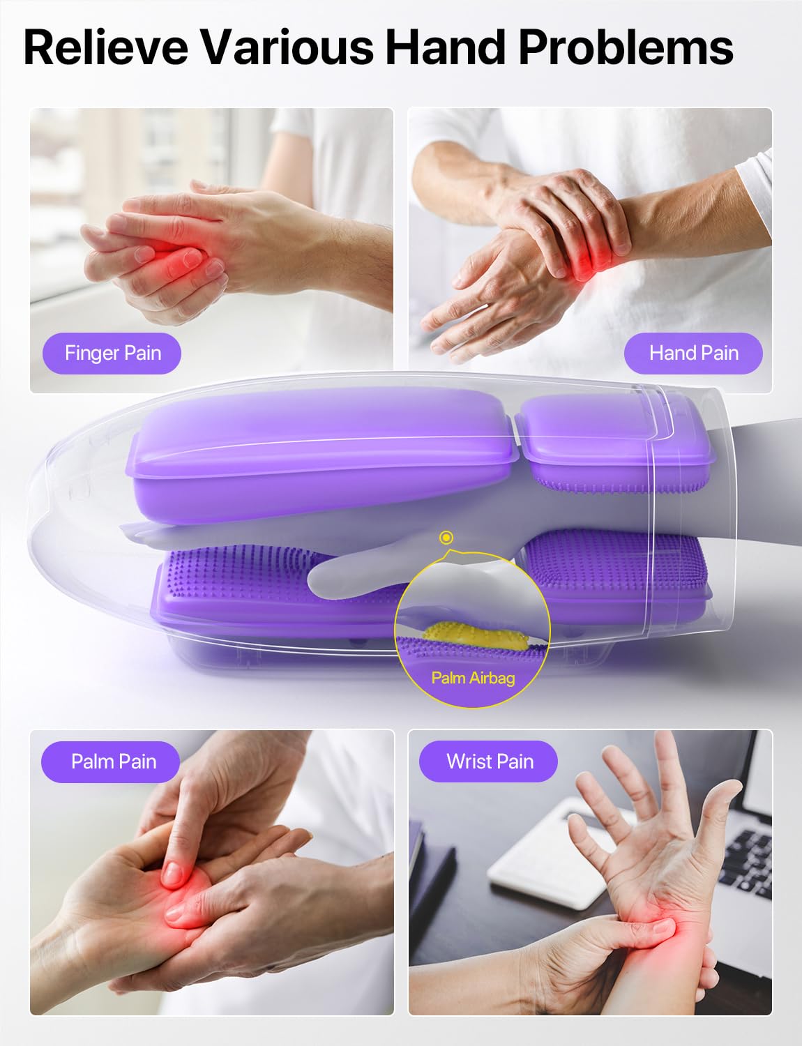 RIKE Hand Massager, 6 Modes 6 Intensities Hand Massager with Heat and Compression Arthritis and Carpal Tunnel, Mothers Day Gifts for Women Men (Black)