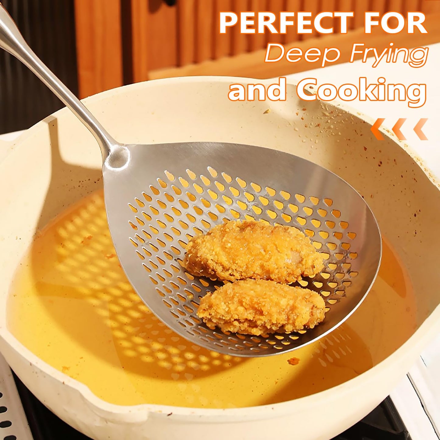 GLENDAVENY 304 Stainless Steel Skimmer Slotted Spoon, Spider Strainer Skimmer Ladle Spoon for Cooking and Frying, Pasta, Spaghetti, 5.8 inch, Dishwasher safe