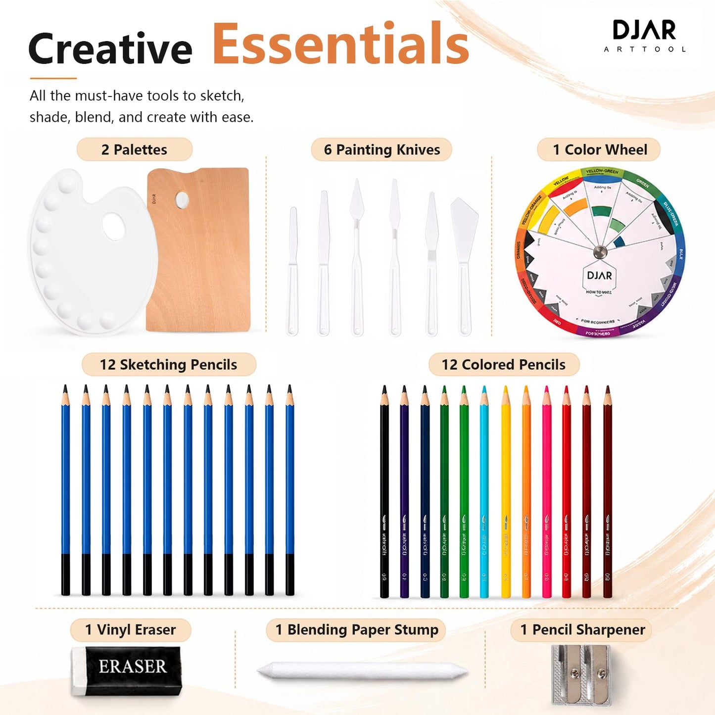 DJAR 174 Pcs Professional All-in-One Art Painting Kit with FSC-Certified Beech Wood Easel, 96 Acrylic, Watercolor & Oil Paint Set, Complete Art Supplies Painting Set for Adults, Artists, Beginners