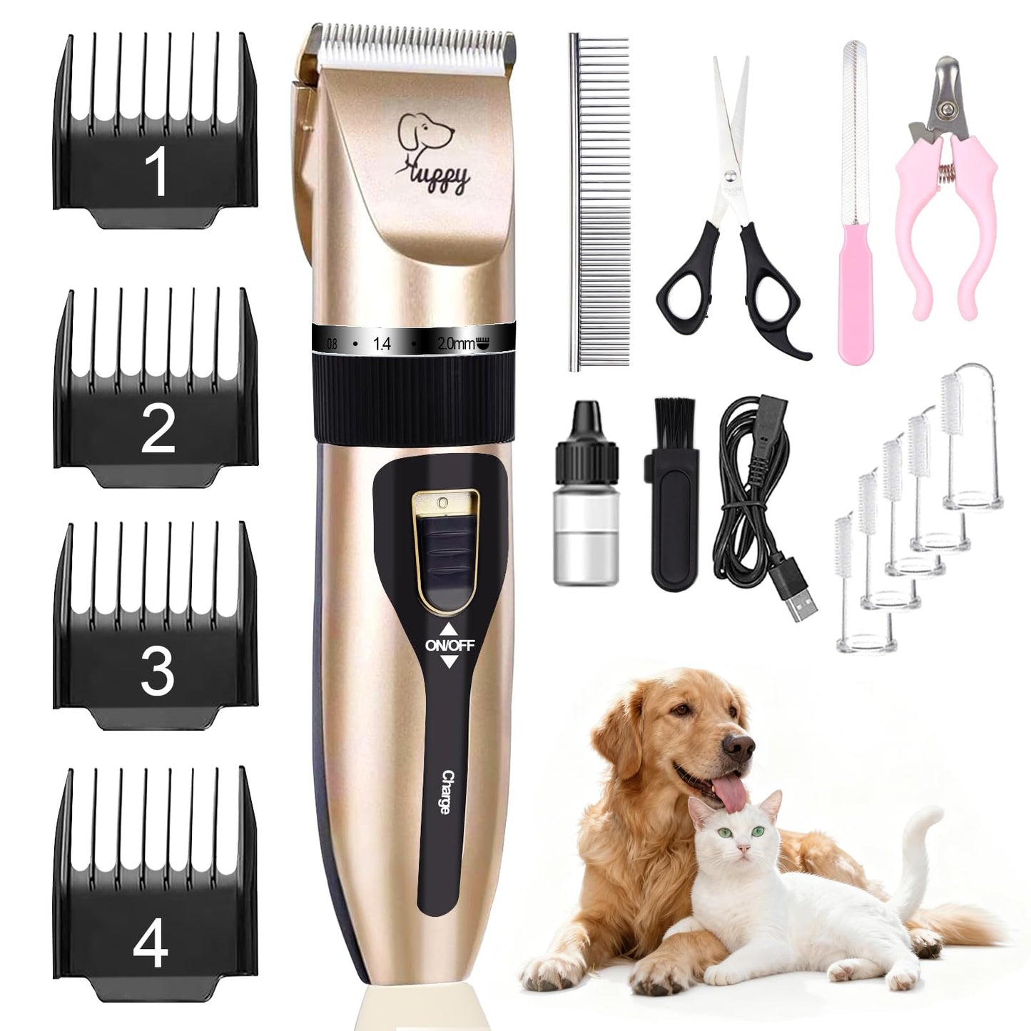 HappyYILIDA Dog Clippers for Grooming, Low Noise, Electric Quiet, Adjustable Clipper Comb for Dog Grooming Kit, cat Supplies Pet Hair Clippers Grooming kit for Dogs at Home