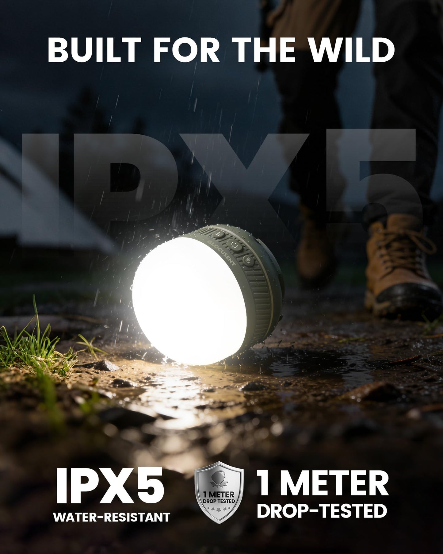 Glocusent Camping Lights Rechargeable, 5000mAh 120H Runtime, Led Camping Lantern with 5 Brightness 3 Modes & SOS, IPX5 Waterproof, Pocket Lanterns for Power Outages, Emergency Light, Camping