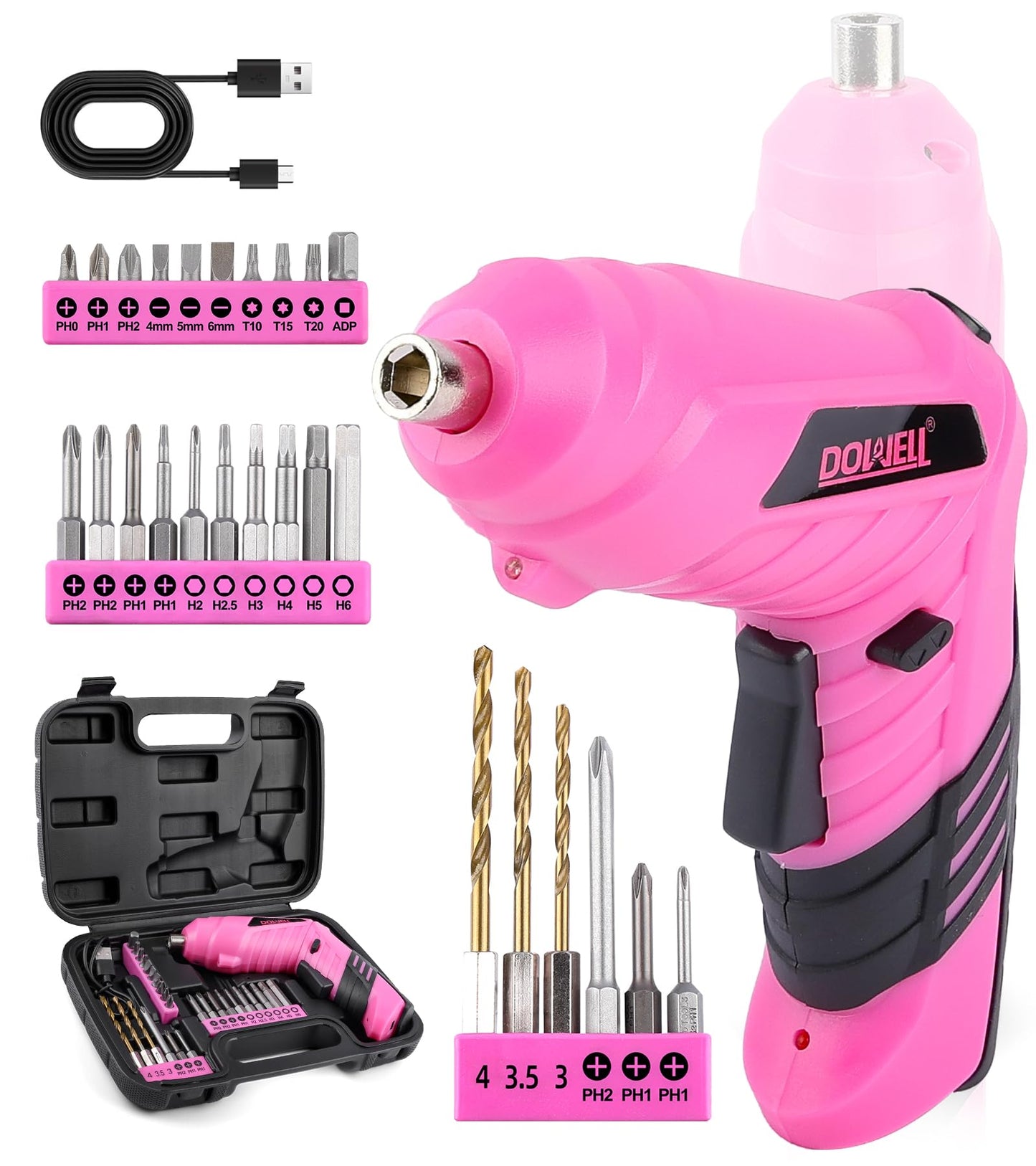 DOWELL Power Electric Cordless Screwdriver Set Rechargeable 3.6V Power Screwdriver Kit Tools for Women with 28pcs Accessories, Pink