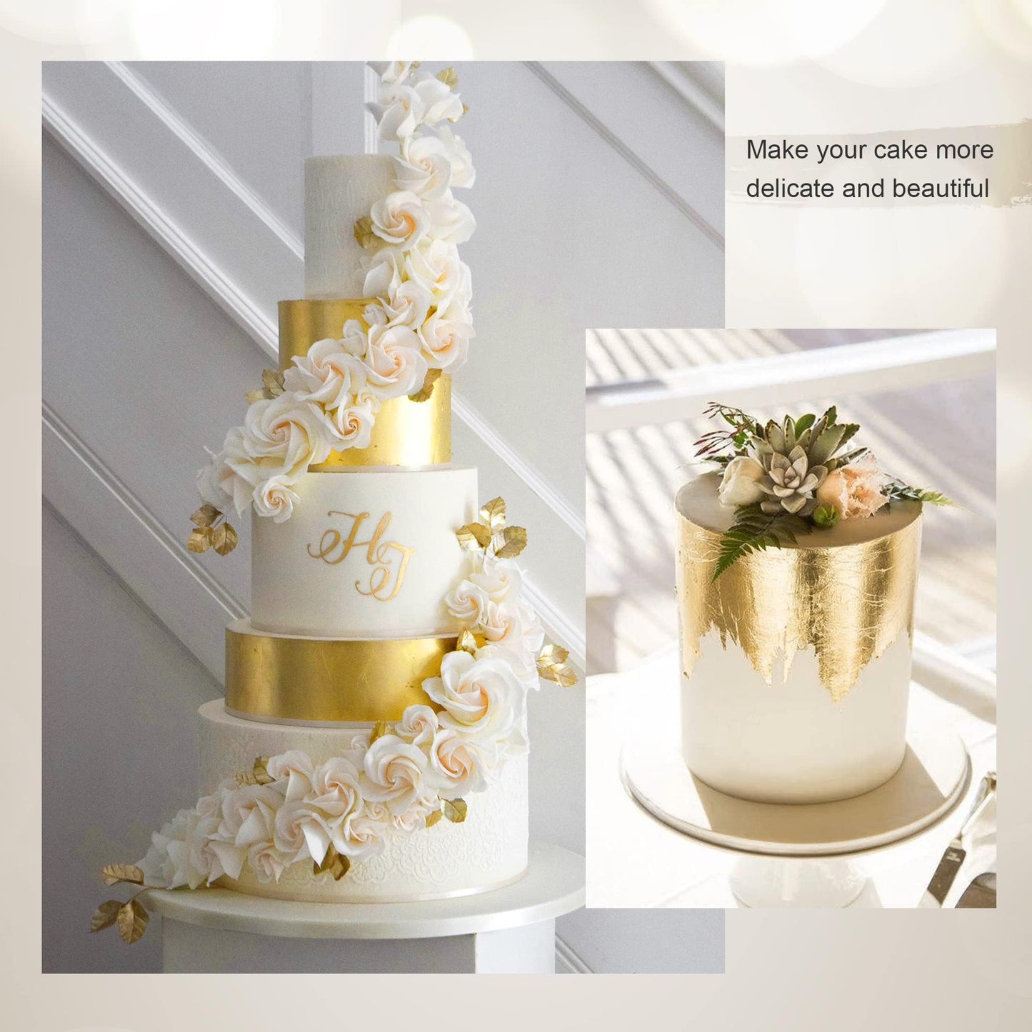 KINNO Edible Gold Leaf Sheets 30 Sheets 1.7" x 1.7" 24K Yellow Real Gold for Makeup, Spa, Crafts, Gilding, Art, Bakery Food and Drink Decorations- Cake, Dessert, Coffee or Wine
