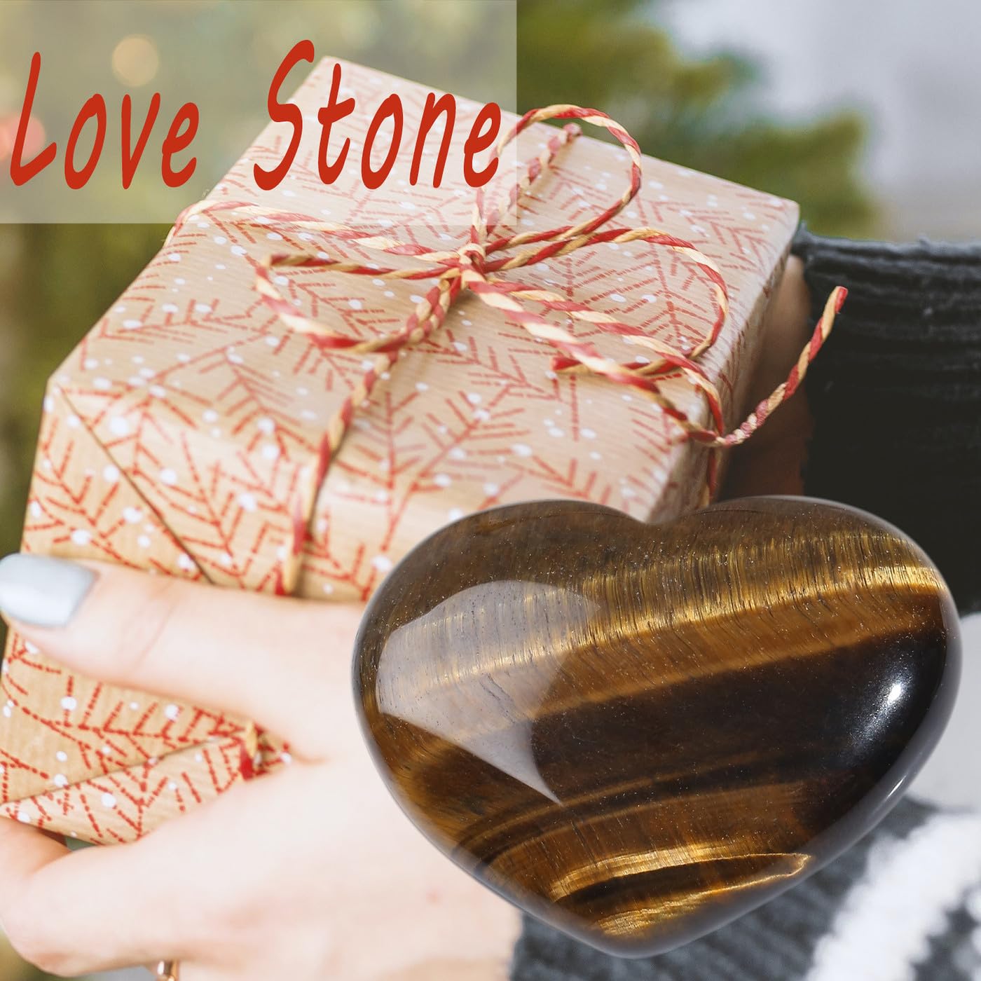 MAIBAOTA 45 mm Tiger Eye Crystal Stones Heart Love Crystal Reiki Gemstone Worry Stones for Anxiety