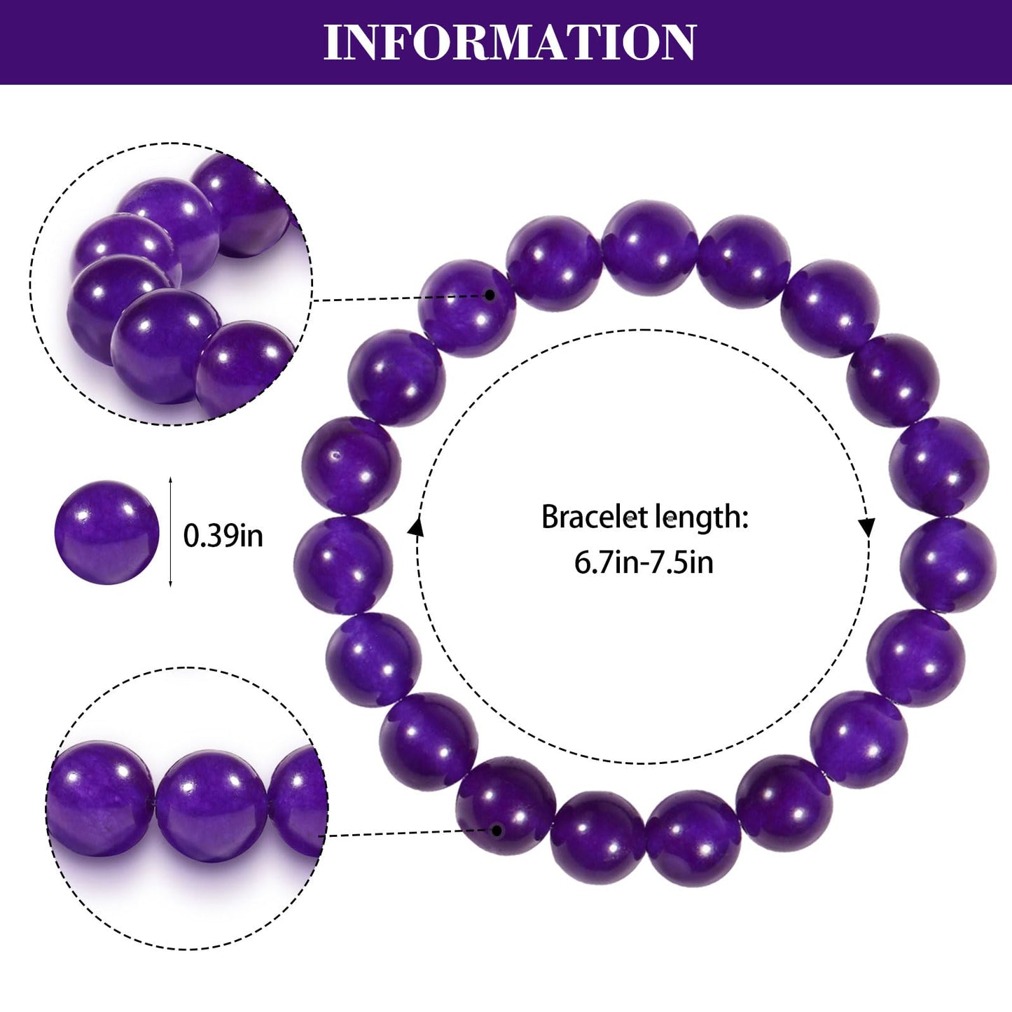 VDKIDKT Chakra Healing Bracelet 10mm Natural Amethyst Beads Bracelet for Women Men Stretchable Natural Crystal Bracelet Healing Anxiety Bracelets (Amethyst)