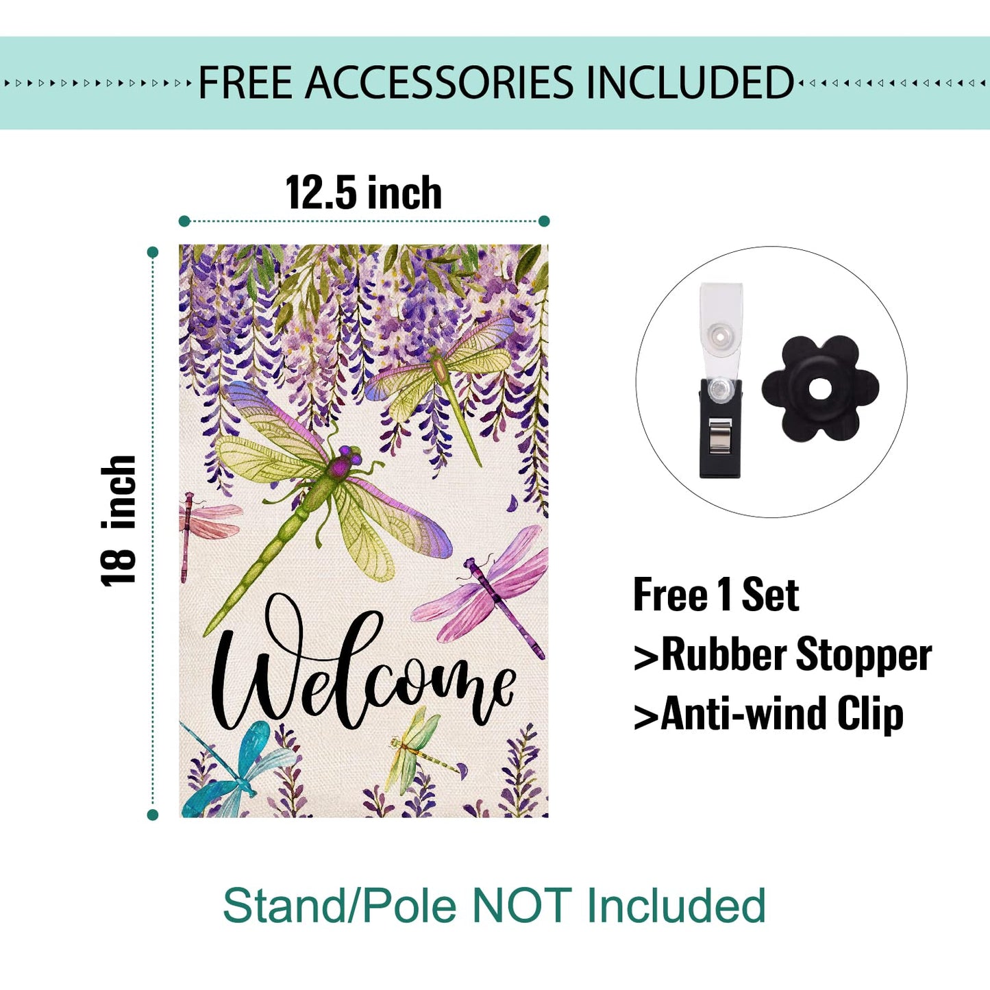 Baccessor Spring Summer Flower Garden Flag Wisteria Dragonfly Floral Welcome Small Yard Flag Burlap Double Sided Vertical Seasonal Farmhouse Wedding Outside Outdoor Decoration 12.5x18 Inch
