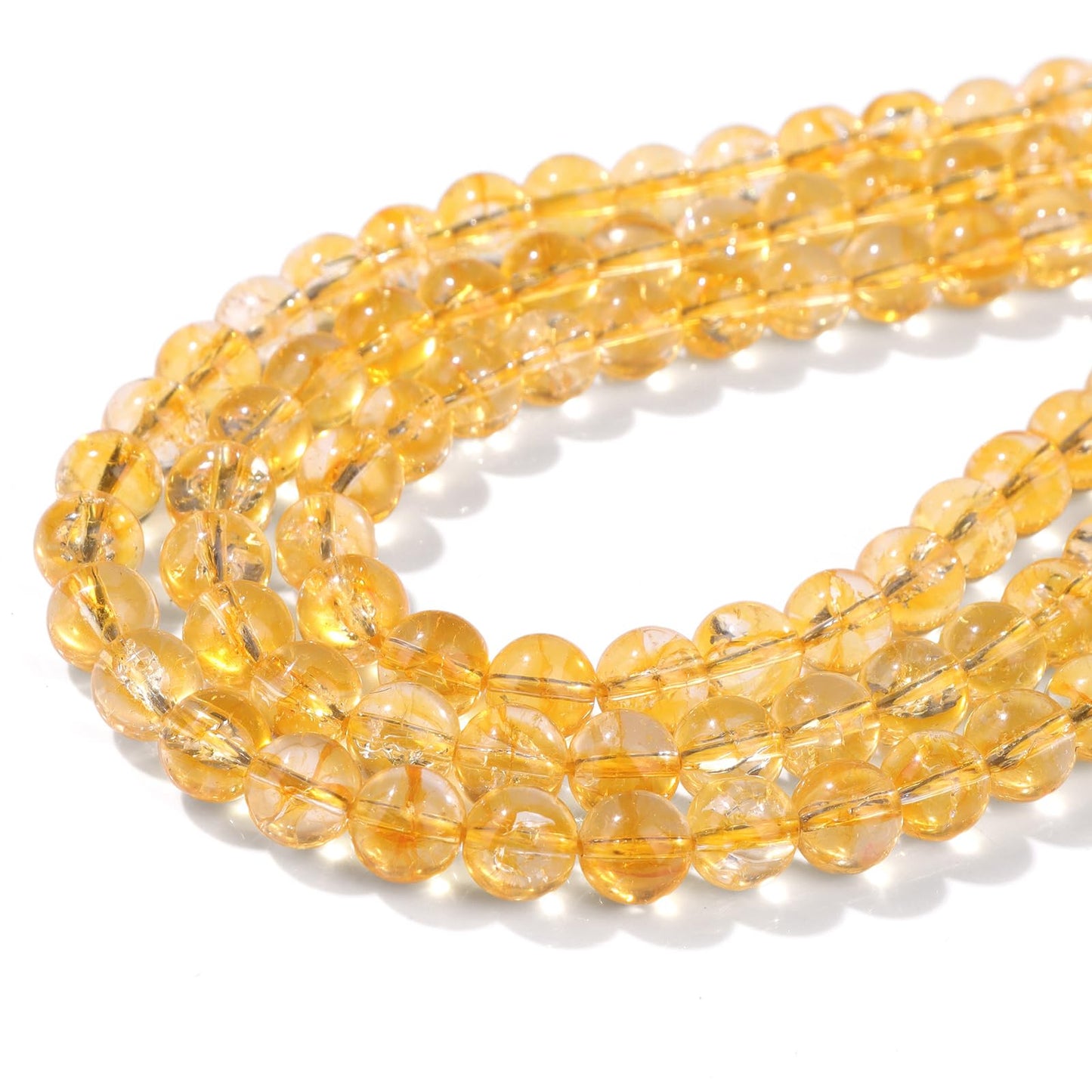 Risyfjew 50PCS 8mm Natural Citrine Beads Gemstone Round Loose Beads for Jewelry Making Chakra Crystal Stone Beads for Bracelets Necklace Earrings Making Supplies (50pcs/Strand)