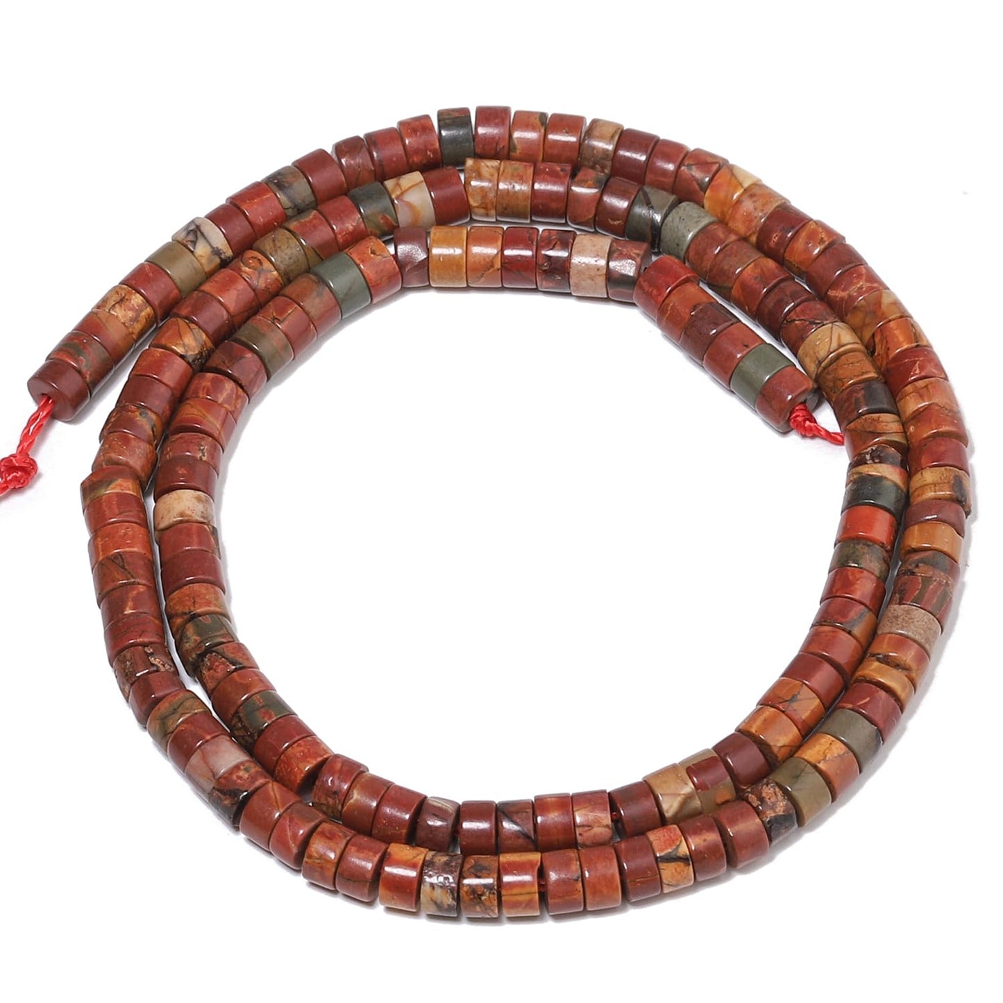 NITOPUPU 150Pcs 4×2mm Natural Picasso Jasper Spacer Stone Beads for Jewelry Making Supplies, Loose Semi Flat Round Gemstone Tube Beads for Bracelets DIY Crafts