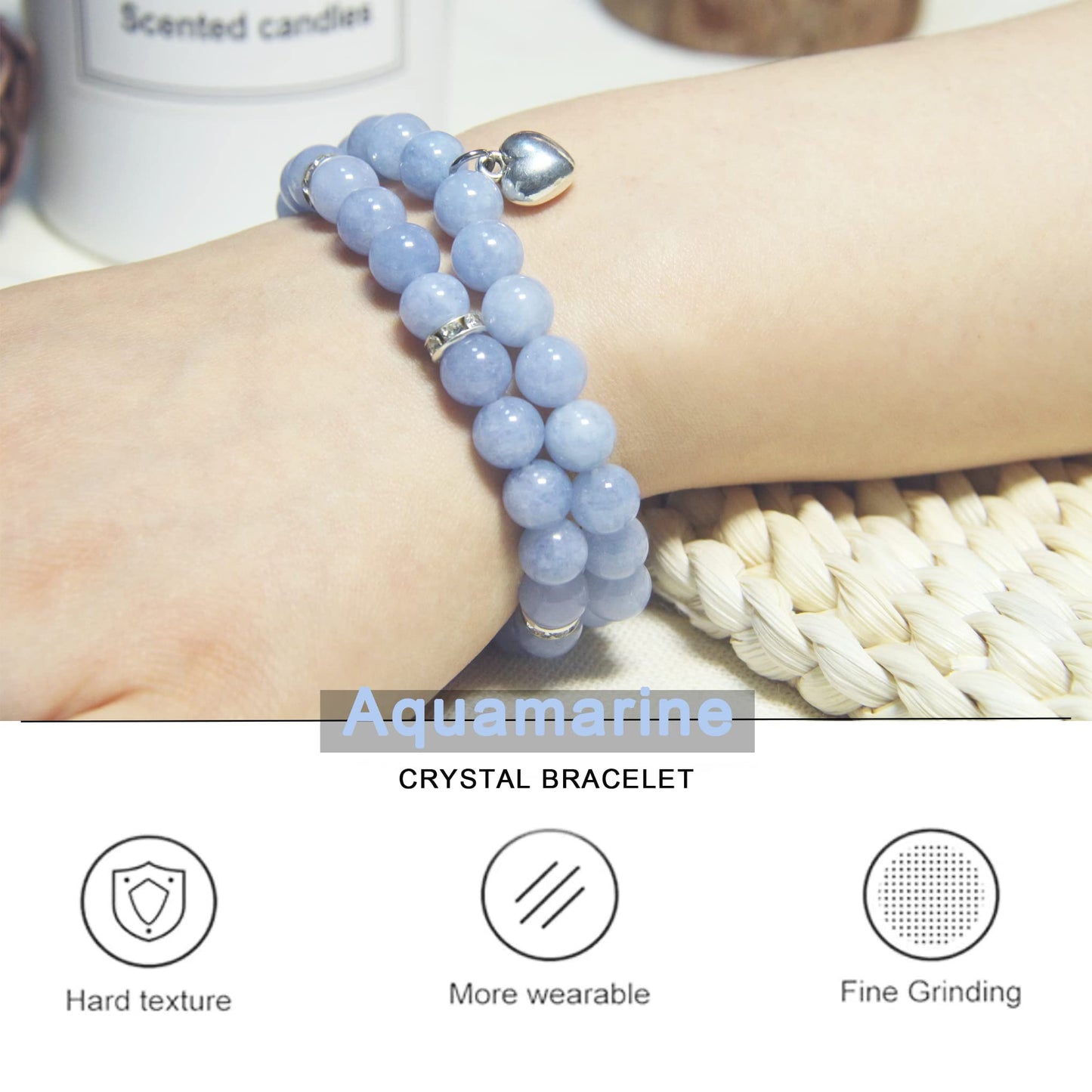 GDLKPYHS Healing Bracelets for Women - Aquamarine Bracelet - Healing Prayers Crystal Bracelet, 8mm Natural Stone Stress Relief Yoga Beads Get Well Soon Gifts