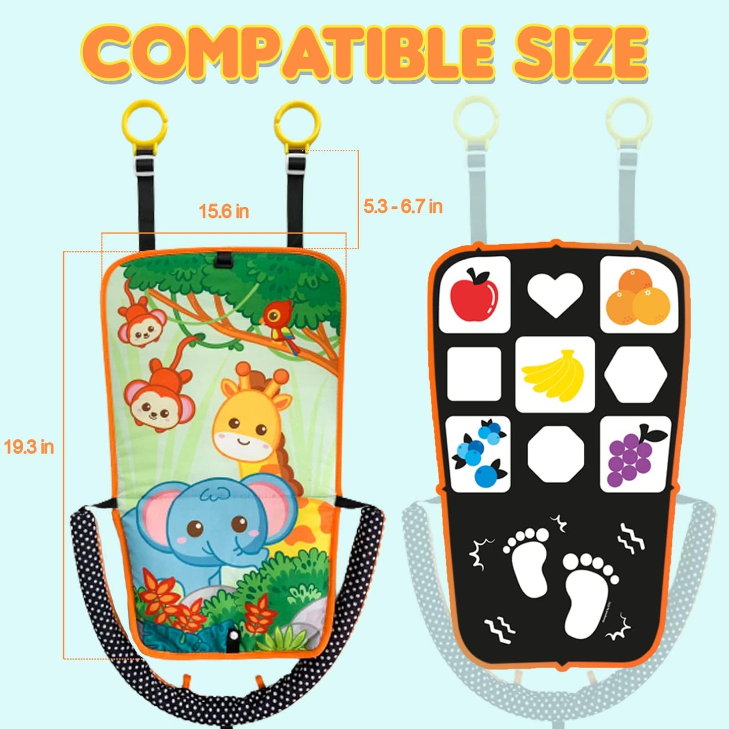 Innofans Baby Car Seat Animals Toys - Kick and Play Double Sided Infant Car Seat Toys with Plush Toys, Mirror, Teether for Baby, Babys Travel Activities, Christmas Birthday Gifts Newborn Infant Toys
