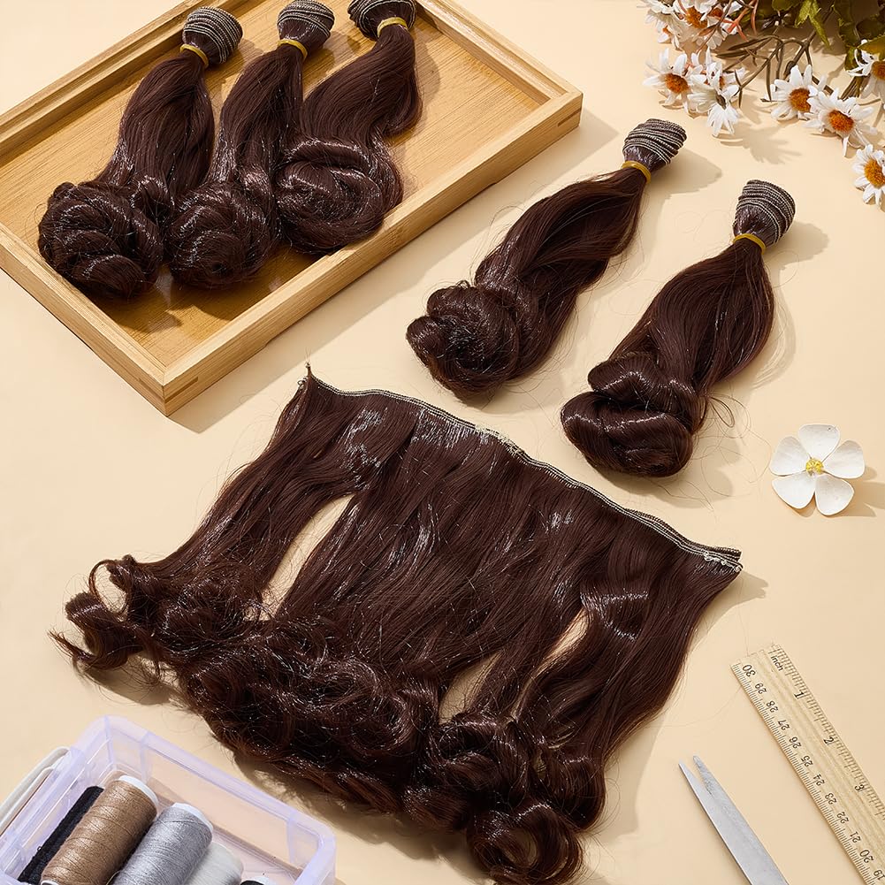CRAFTYMELODY 6 Pcs Doll Wig 200mm Doll Curly Wigs Long Hair Extension Brown Color for Doll Making Kit Arts Supplies DIY Handmade Crafts