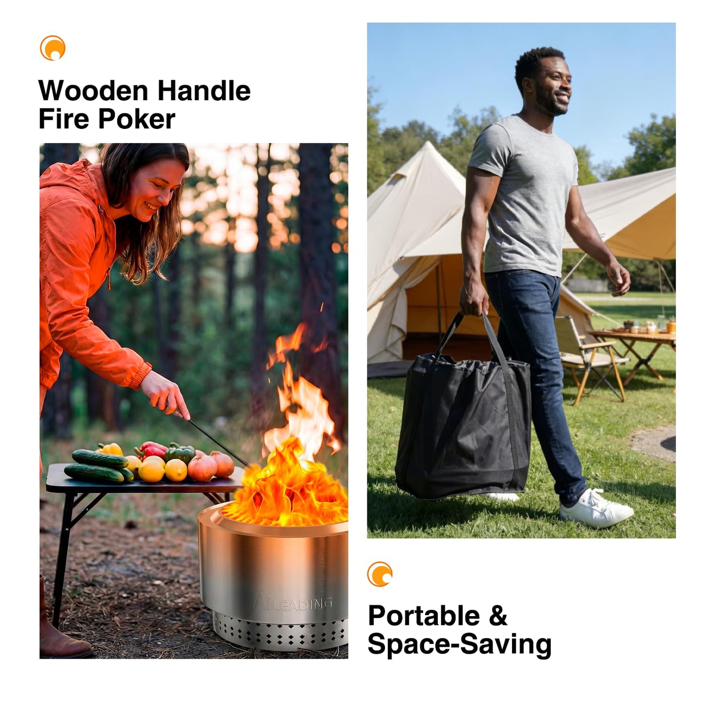 20 Inch Smokeless Fire Pit with Removable Ash Pan, Fire Pits for Outside Wood Burning, Portable Bonfire Outdoor Firepit, Bag & Poker Included, Stainless Steel, Camping Backyard (9KG) (No Legs)