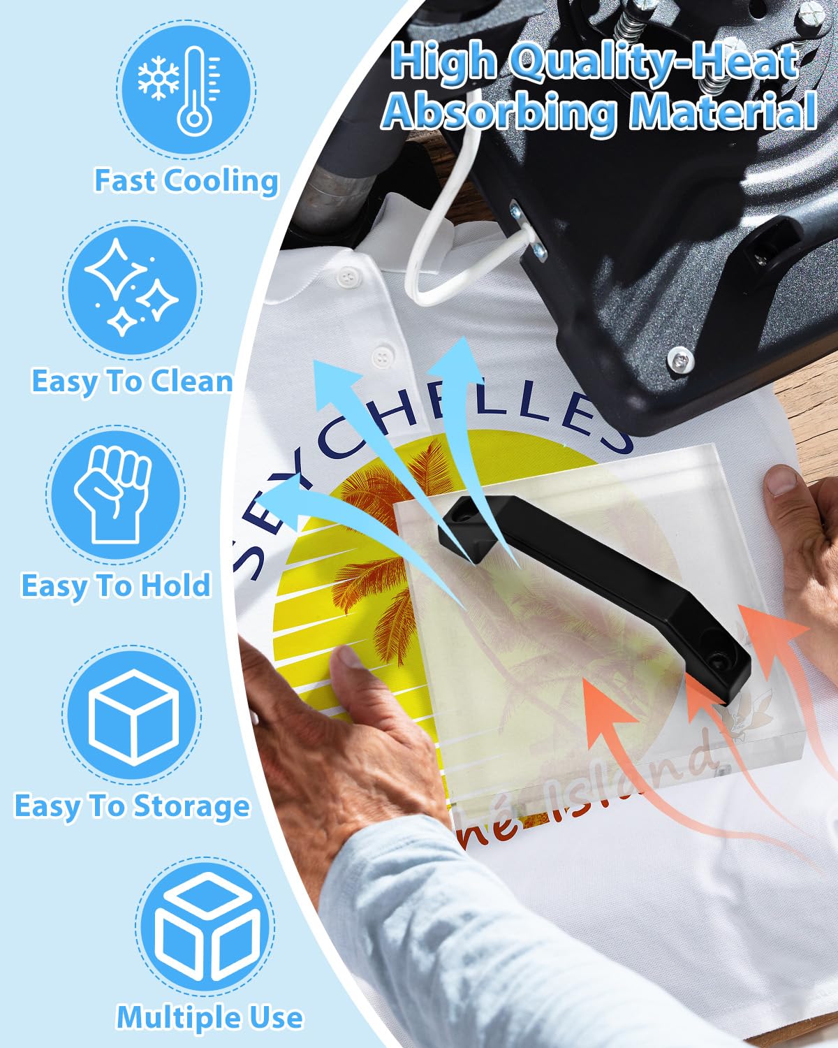 UCEC HTV Cooling Block & 2 Rolls Heat Resistant Tape, DTF Cooling Block for Heat Press with Handle, Heat Press Accessories for Sublimation Paper, Heat Transfer Vinyl, Iron on Vinyl,Heat Transfer Paper