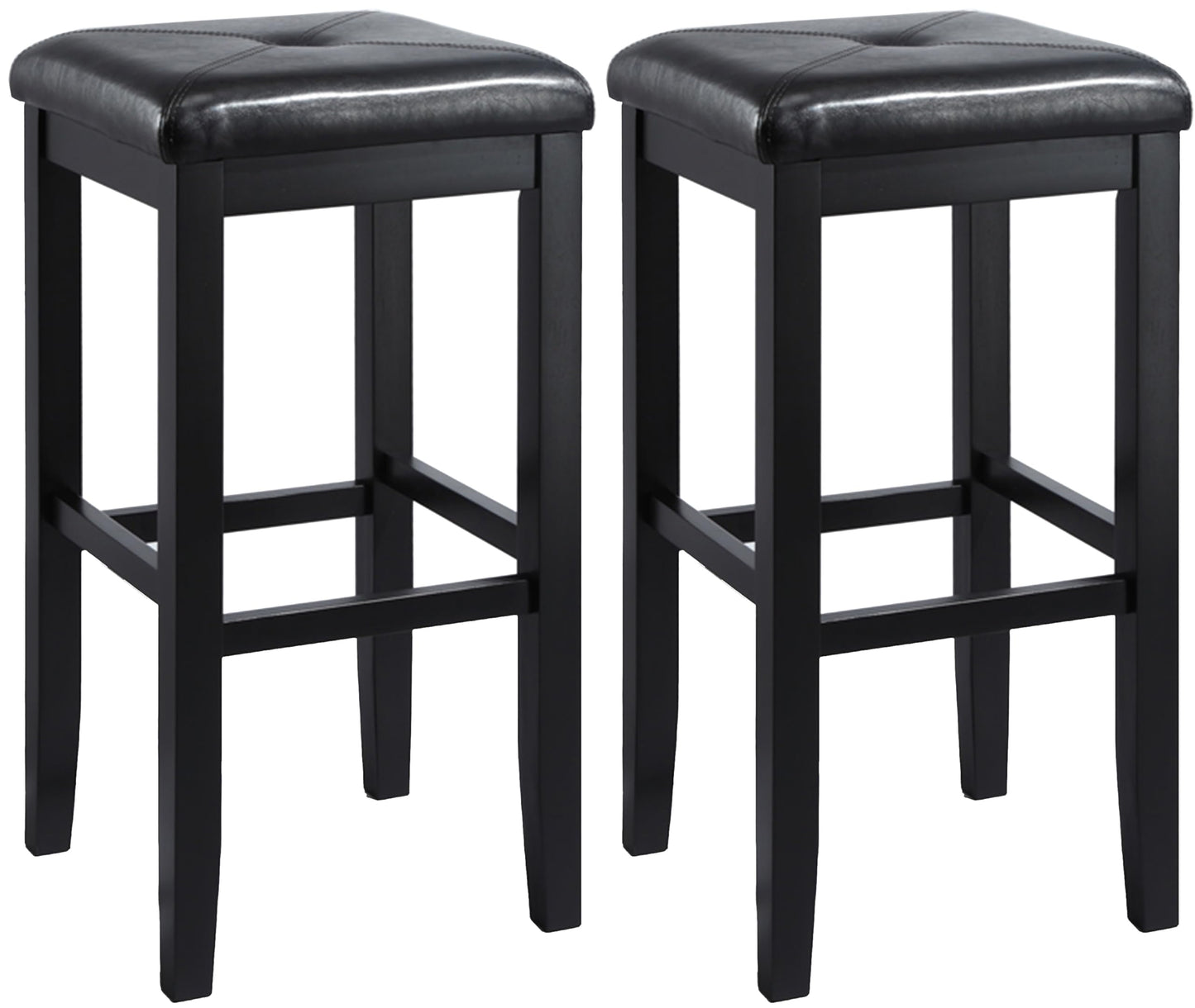 Crosley Furniture Upholstered Square Seat Bar Stools Set of 2, Black, 29-inch