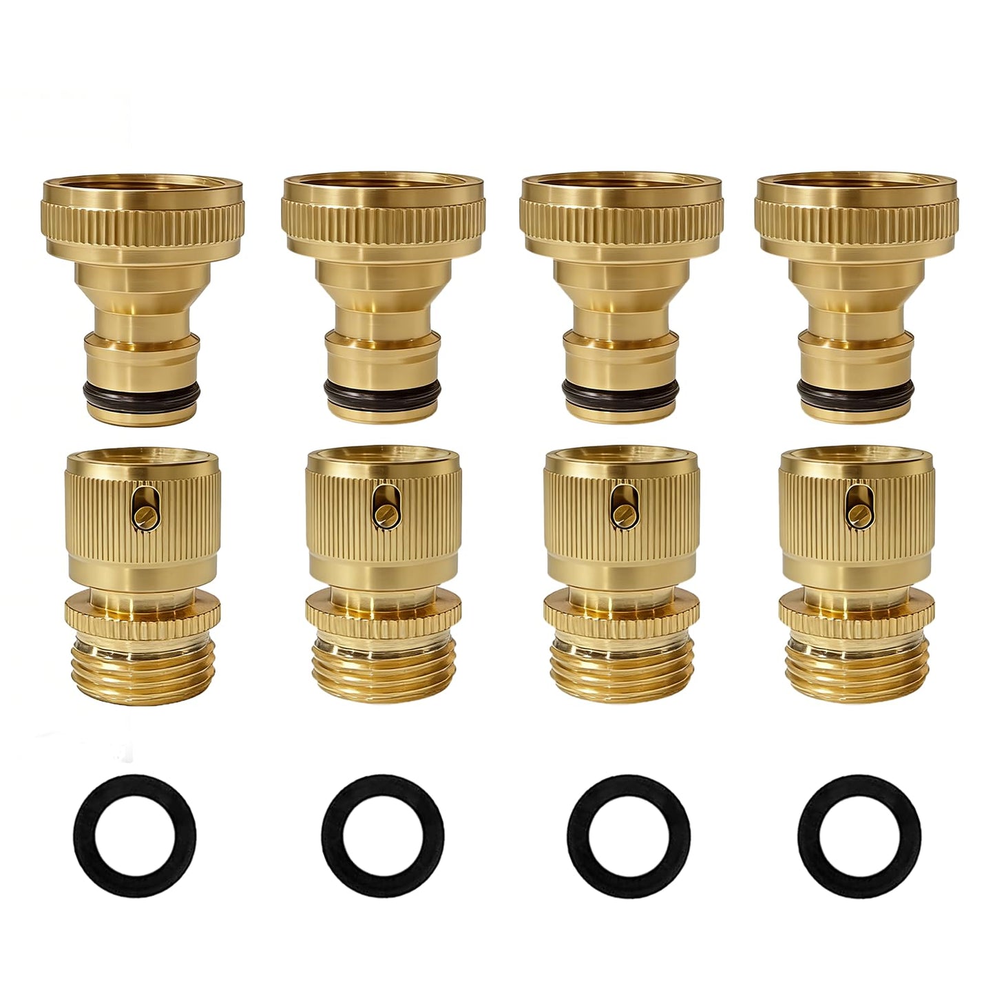 Yoniccal 3/4 Inch GHT Solid Brass Garden Hose Quick Connect Fittings, Water Hose Connectors with Leak-Proof Seal for Outdoor Gardening and Cleaning Use (4, Gold)