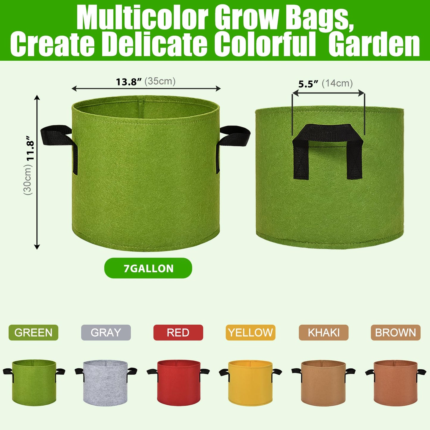 Florelf 15 Gallon Grow Gags, 6 Pack Multicolor Fabric Plant Pot Bags with Long Handles for Garden Vegetables Flowers, Make Colorful Garden