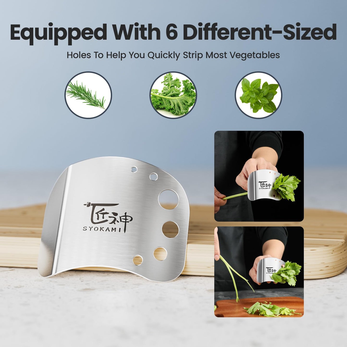 SYOKAMI Finger Guards for Cutting Food, Protects Women’s Fingers and Nails, Ideal Gift for Her, Mom or Wife, 2 Stainless Steel Finger Protectors with Herb Stripper, Adjustable Size