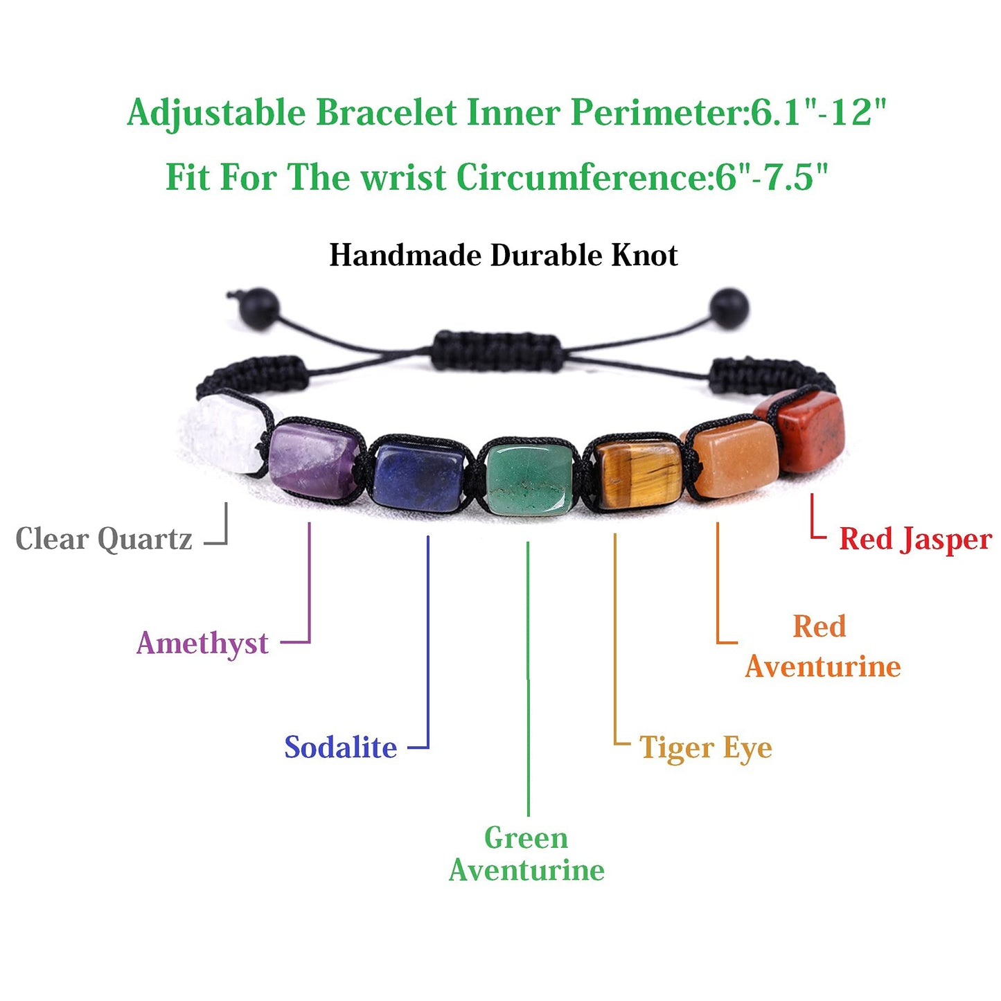 HESHPAWS Genuine 7 Chakra Adjustable Bracelets Crystal Healing Stones Bracelets Supernatural Reiki Natural Stones Bead Bracelets for Women Men (7 Chakra)